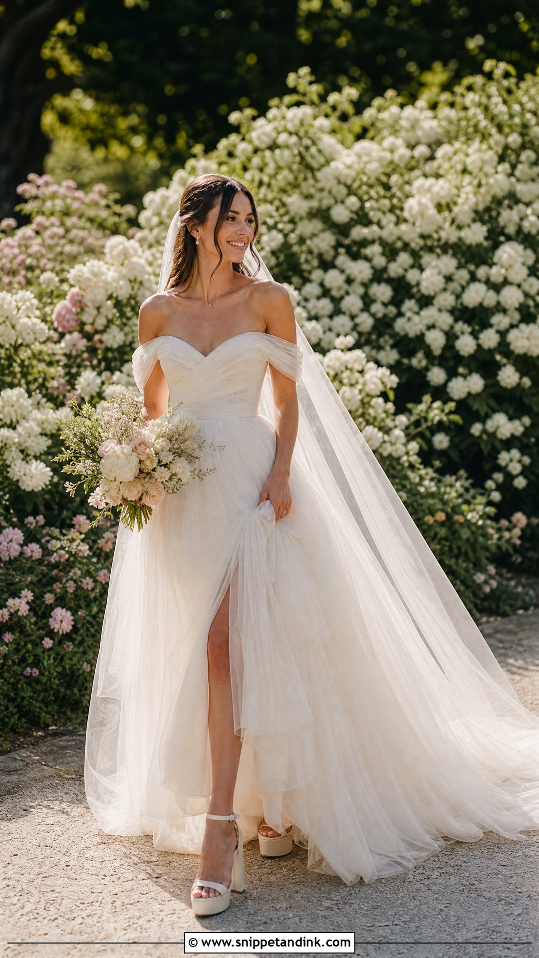 Off the Shoulder Tulle Wedding Dress - Snippet and Ink - 20 Feminine Wedding Dress Ideas