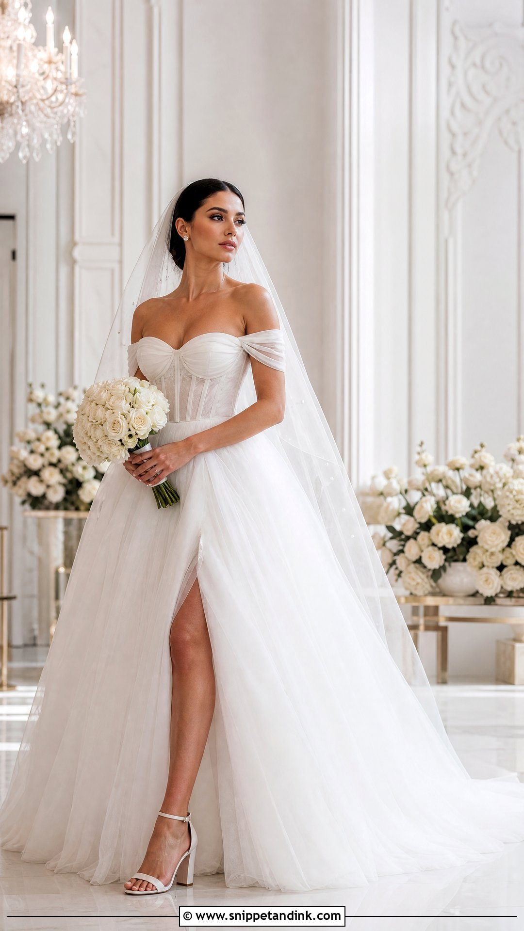 Off the Shoulder Tulle Wedding Dress - Snippet and Ink - 20 Romantic Dreamy Wedding Dress Ideas