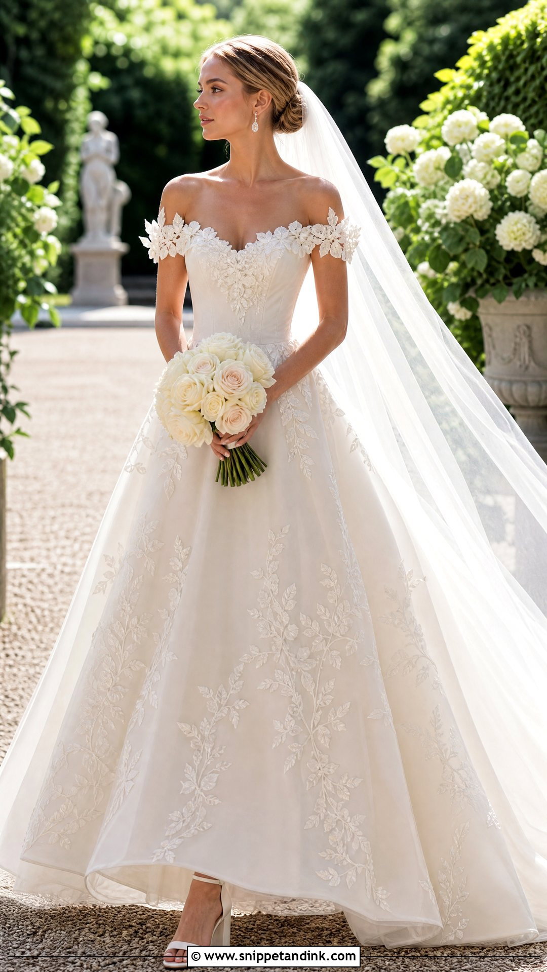 Off the Shoulder Vine Wedding Dress - Snippet and Ink - 20 Wedding Dress with Vines Ideas