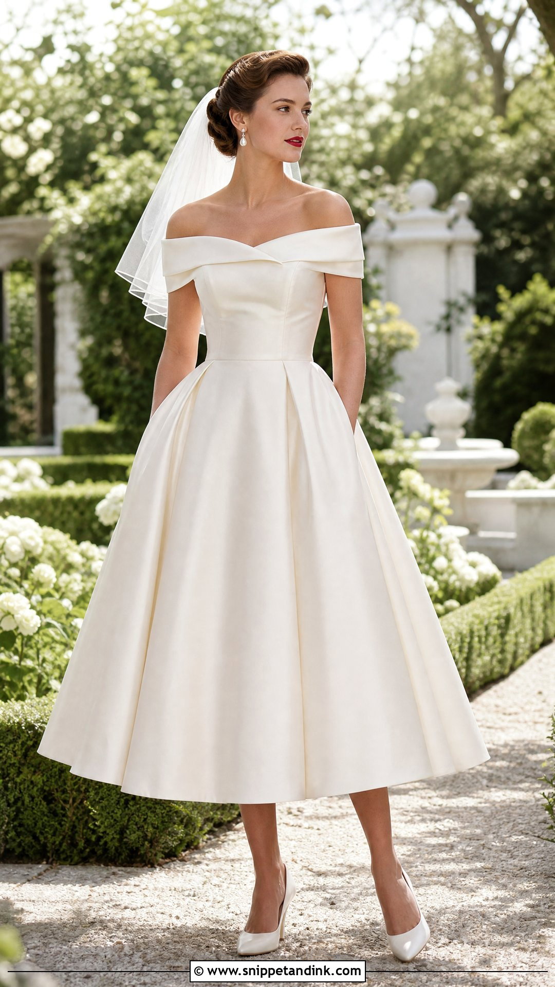 Off the Shoulder Vintage 50s Wedding Dress - Snippet and Ink - 20 Vintage 50s Wedding Dresses
