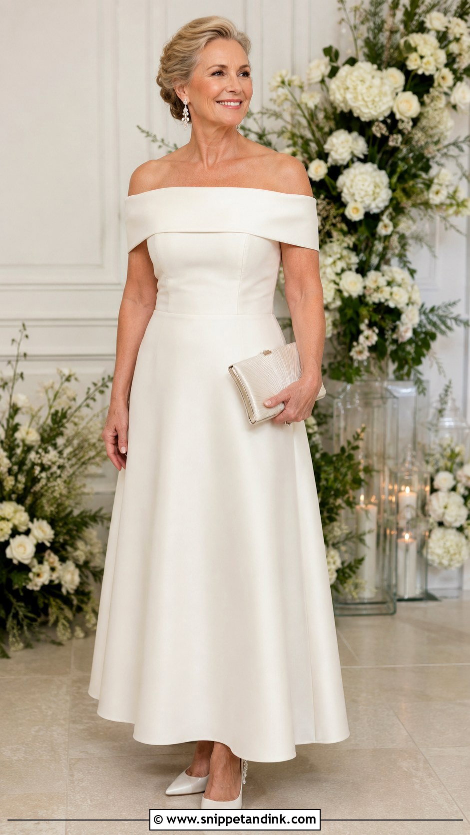 Off the Shoulder Wedding Dress - Snippet and Ink - 20 Older Bride Wedding Dress Ideas