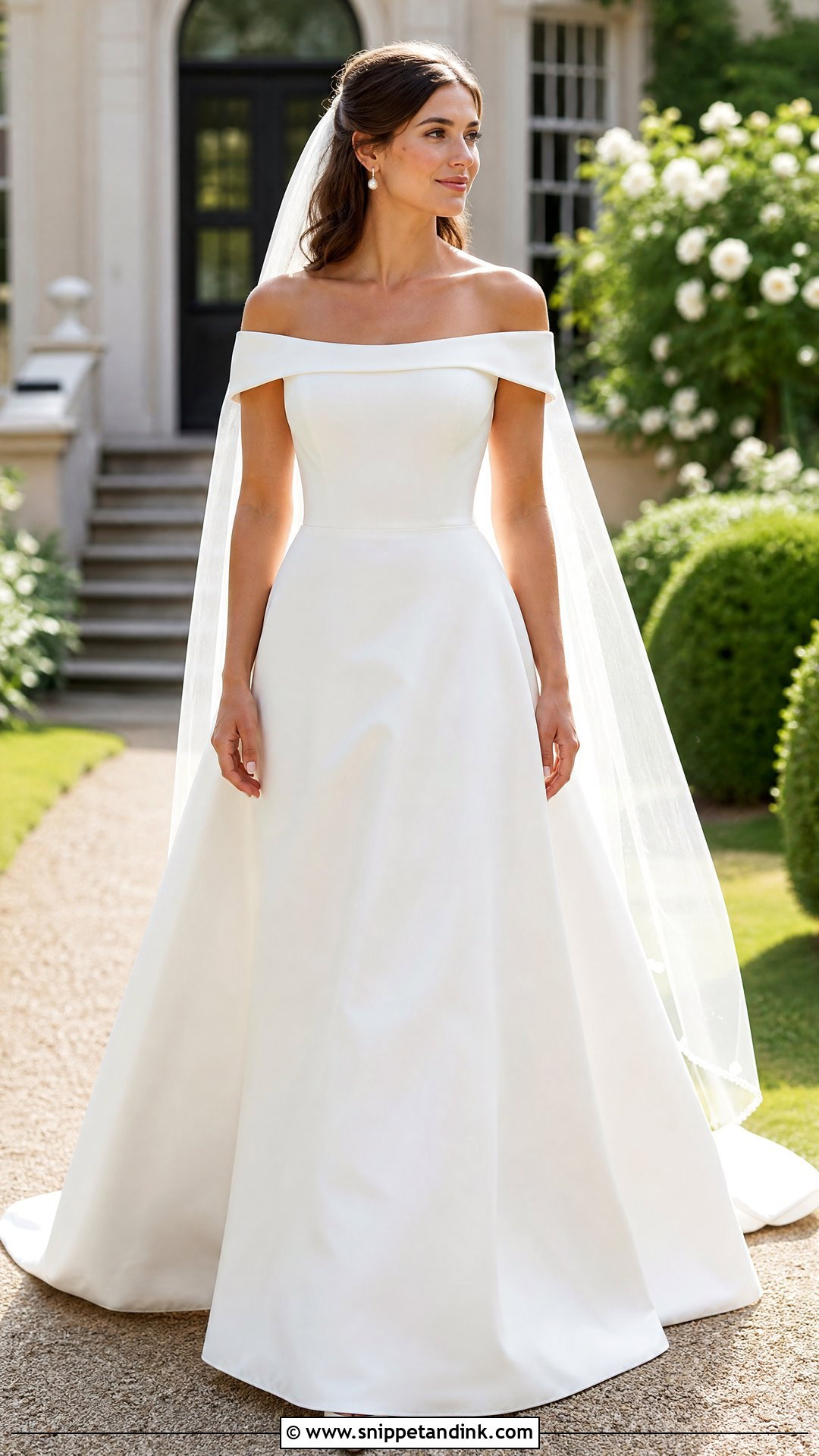 Off the Shoulder Wedding Dress With Cap Sleeves - Snippet and Ink - 20 Wedding Dresses Off the Shoulder Sleeves