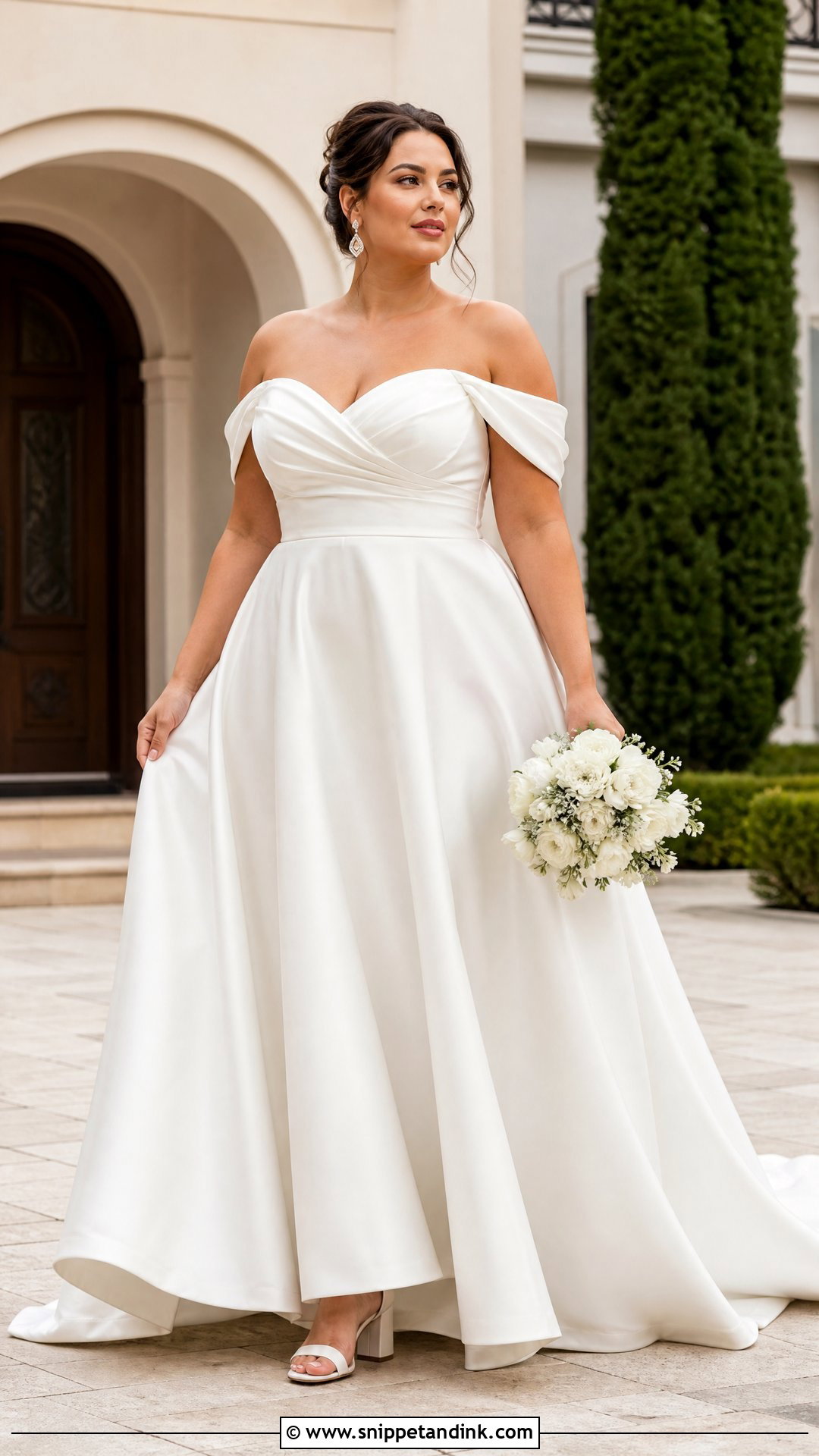 Off the Shoulder Wedding Dress With Draped Sleeves - Snippet and Ink - 20 Wedding Dress for Big Arms Ideas