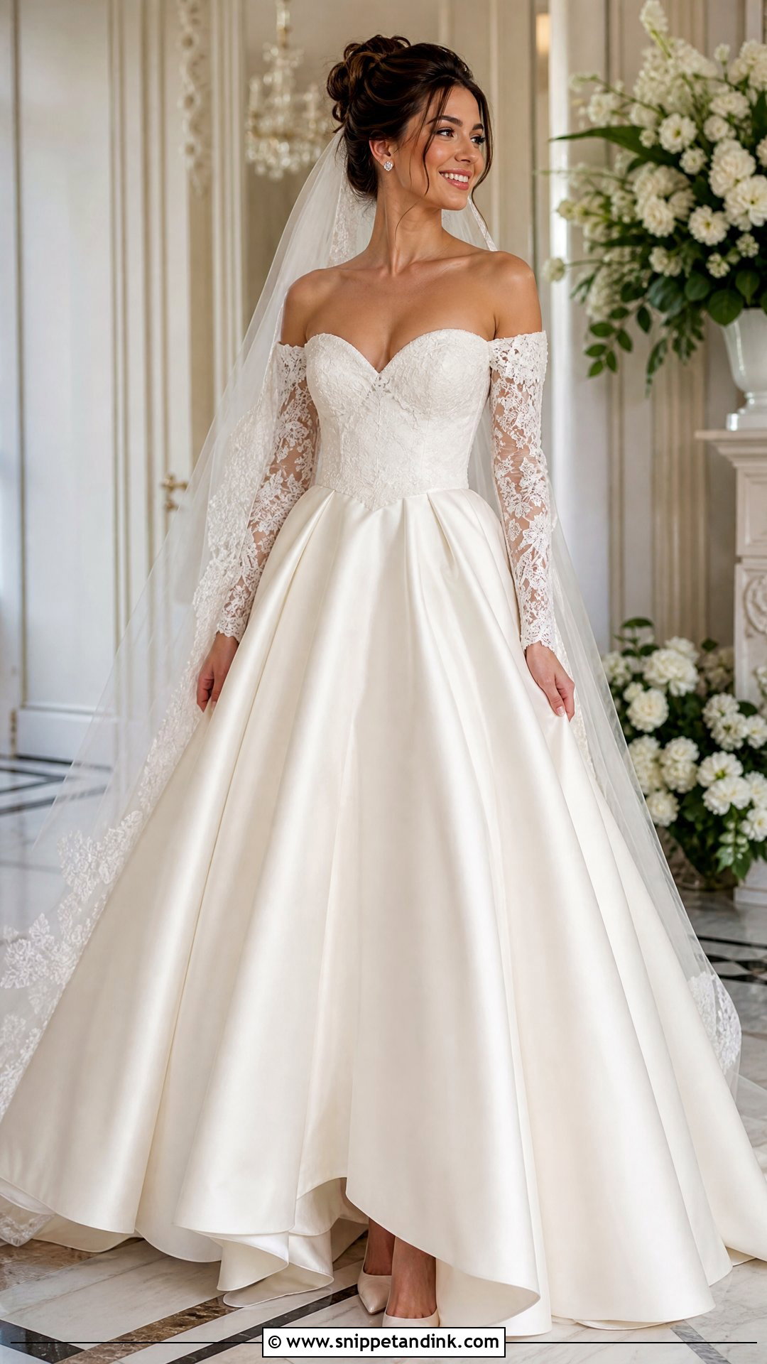 Off the Shoulder Wedding Dress With Long Sleeves - Snippet and Ink - 20 Pretty Wedding Dresses with Sleeves