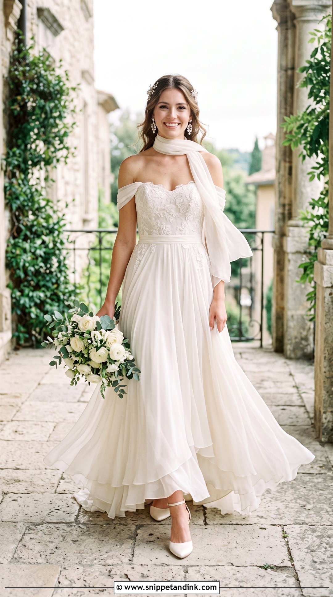 Off the Shoulder Wedding Dress With Neck Scarf - Snippet and Ink - 20 Wedding Dresses with Neck Scarf