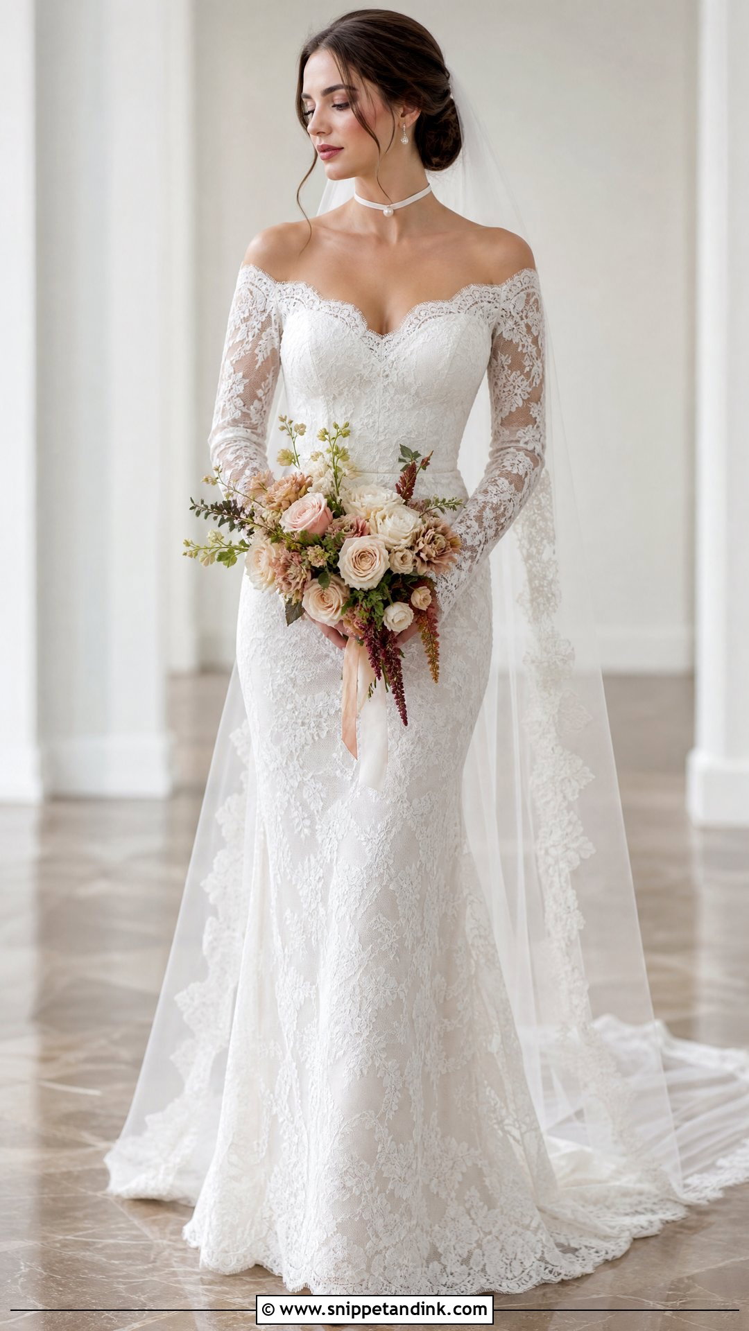 Off the Shoulder Wedding Dress With Velvet Choker - Snippet and Ink - 20 Wedding Dress with Choker Ideas