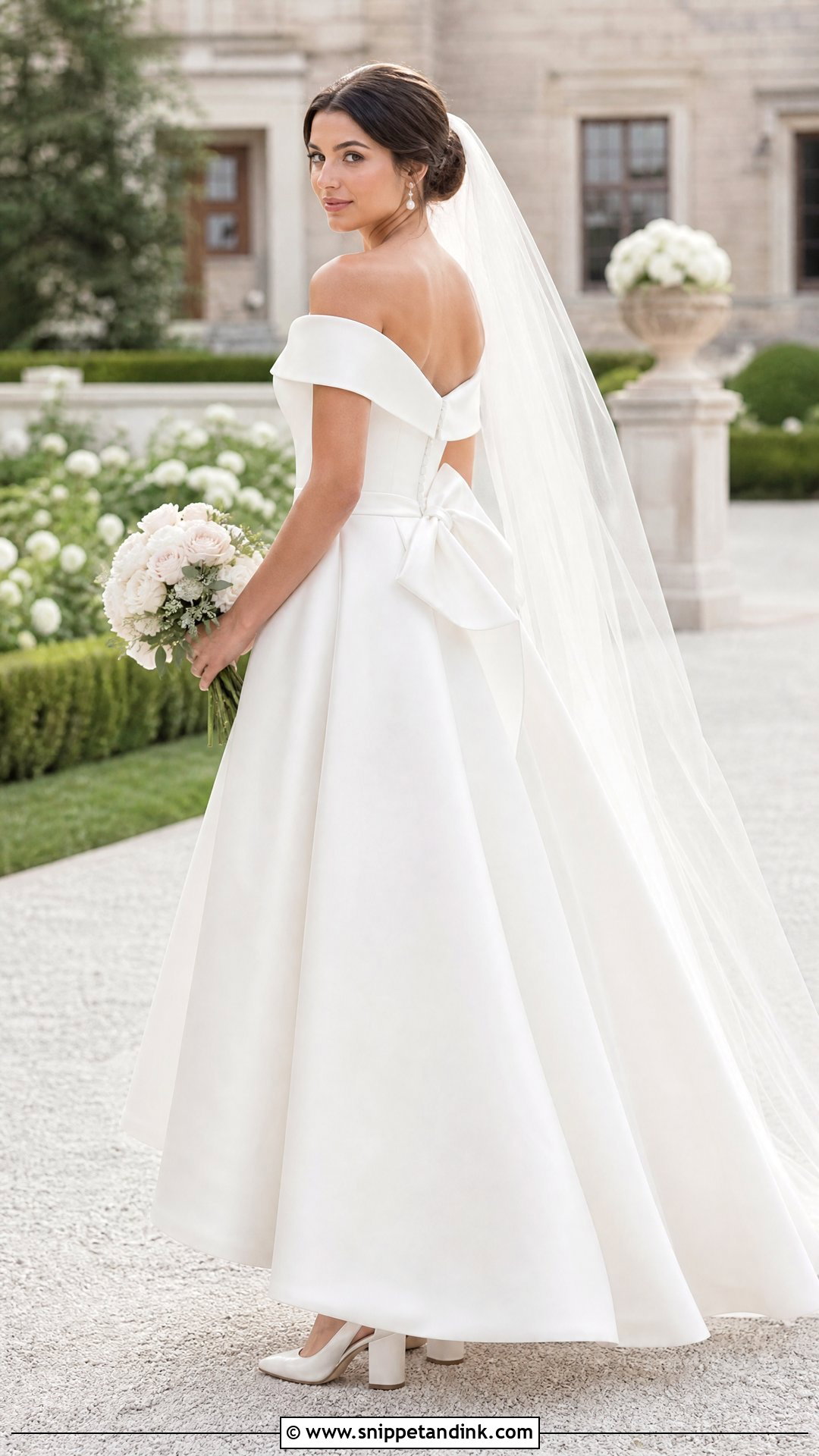 Off the Shoulder Wedding Dress with a Back Bow - Snippet and Ink - 20 Wedding Dress with a Bow Ideas