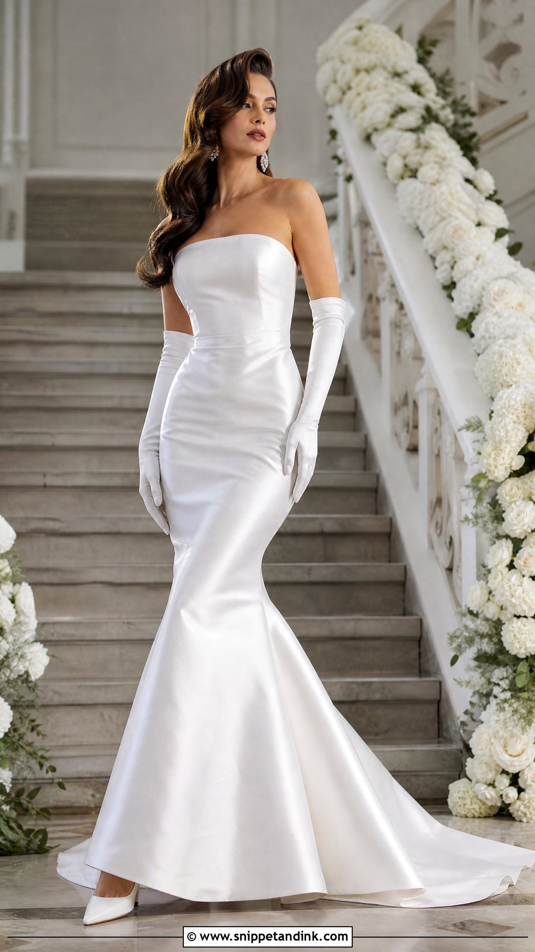 Old Hollywood Bride With Mermaid Gown And Opera Gloves - Snippet and Ink - 20 Old Hollywood Bride Ideas