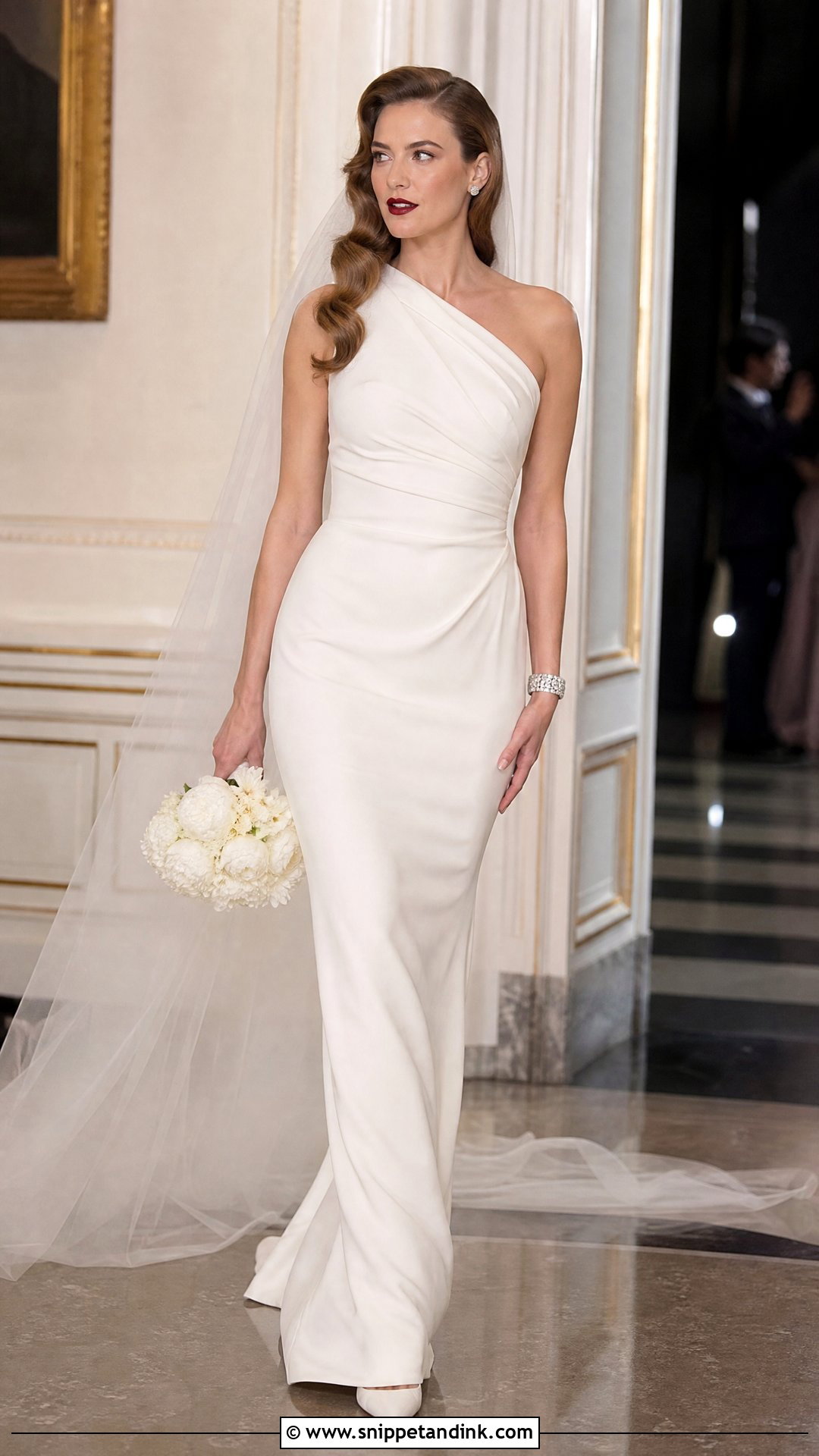 Old Hollywood Bride With One Shoulder Gown - Snippet and Ink - 20 Old Hollywood Bride Ideas