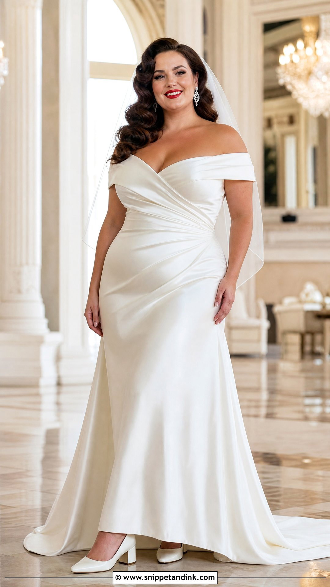 Old Hollywood Bride With Plus Size Satin Gown - Snippet and Ink - 20 Old Hollywood Bride Ideas