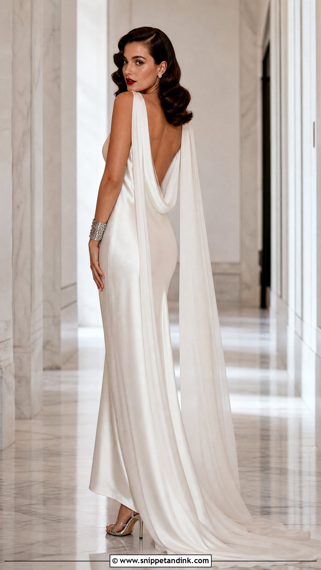 Old Hollywood Bride With Silk Slip Gown And Cape - Snippet and Ink - 20 Old Hollywood Bride Ideas