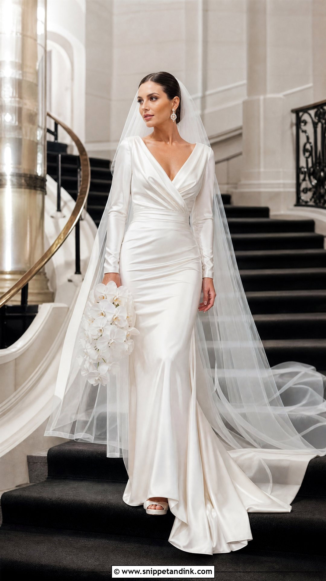 Old Hollywood Satin Wedding Dress with Long Sleeves - Snippet and Ink - 20 Vintage Wedding Dresses with Sleeves