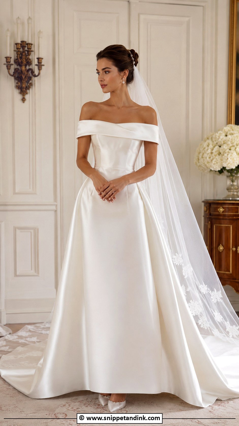 Old Money Off Shoulder Wedding Dress - Snippet and Ink - 30 Old Money Wedding Dress Ideas