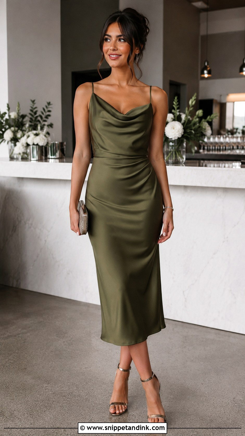 Olive Cowl Neck Dress Wedding Outfit - Snippet and Ink - 25 Olive Dress Wedding Ideas