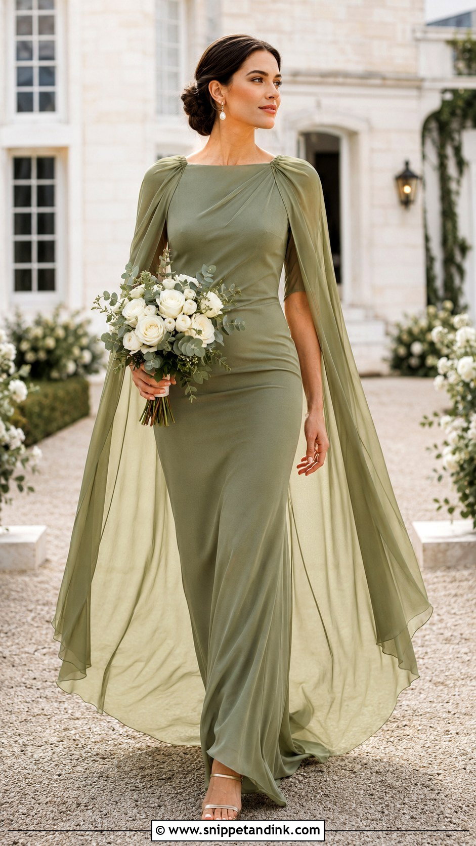 Olive Green Cape Sleeve Wedding Dress - Snippet and Ink - 20 Olive Green Wedding Dress Ideas