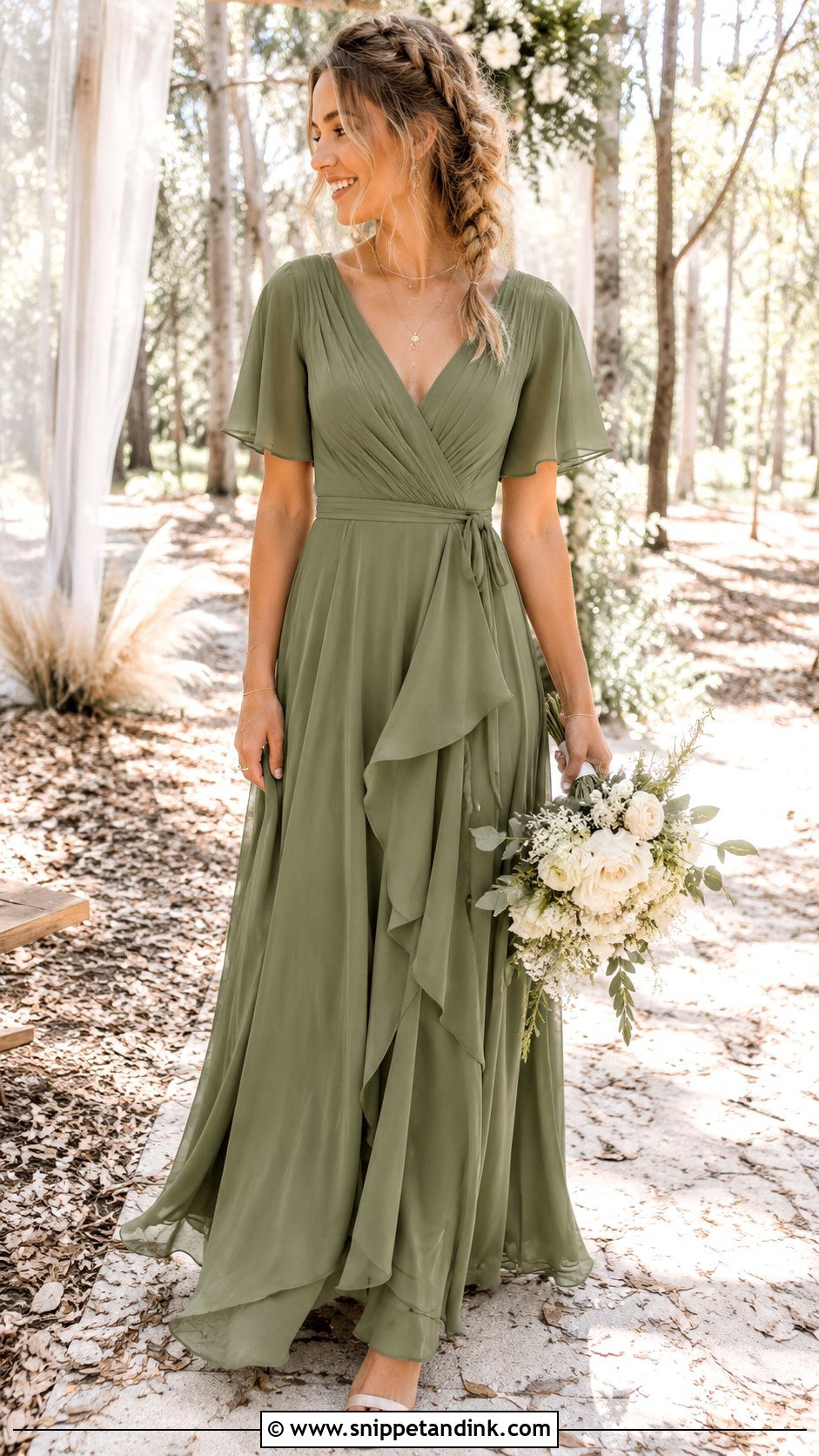 Olive Green Chiffon Boho Wedding Dress - Snippet and Ink - 20 Olive Green Wedding Dress Ideas