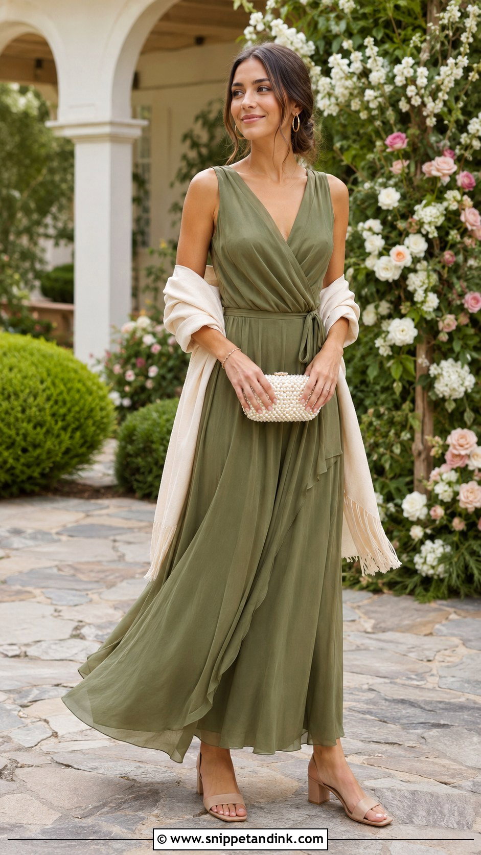 Olive Green Chiffon Maxi Dress Wedding Outfit - Snippet and Ink - 30 Olive Green Dress Outfit Wedding Ideas