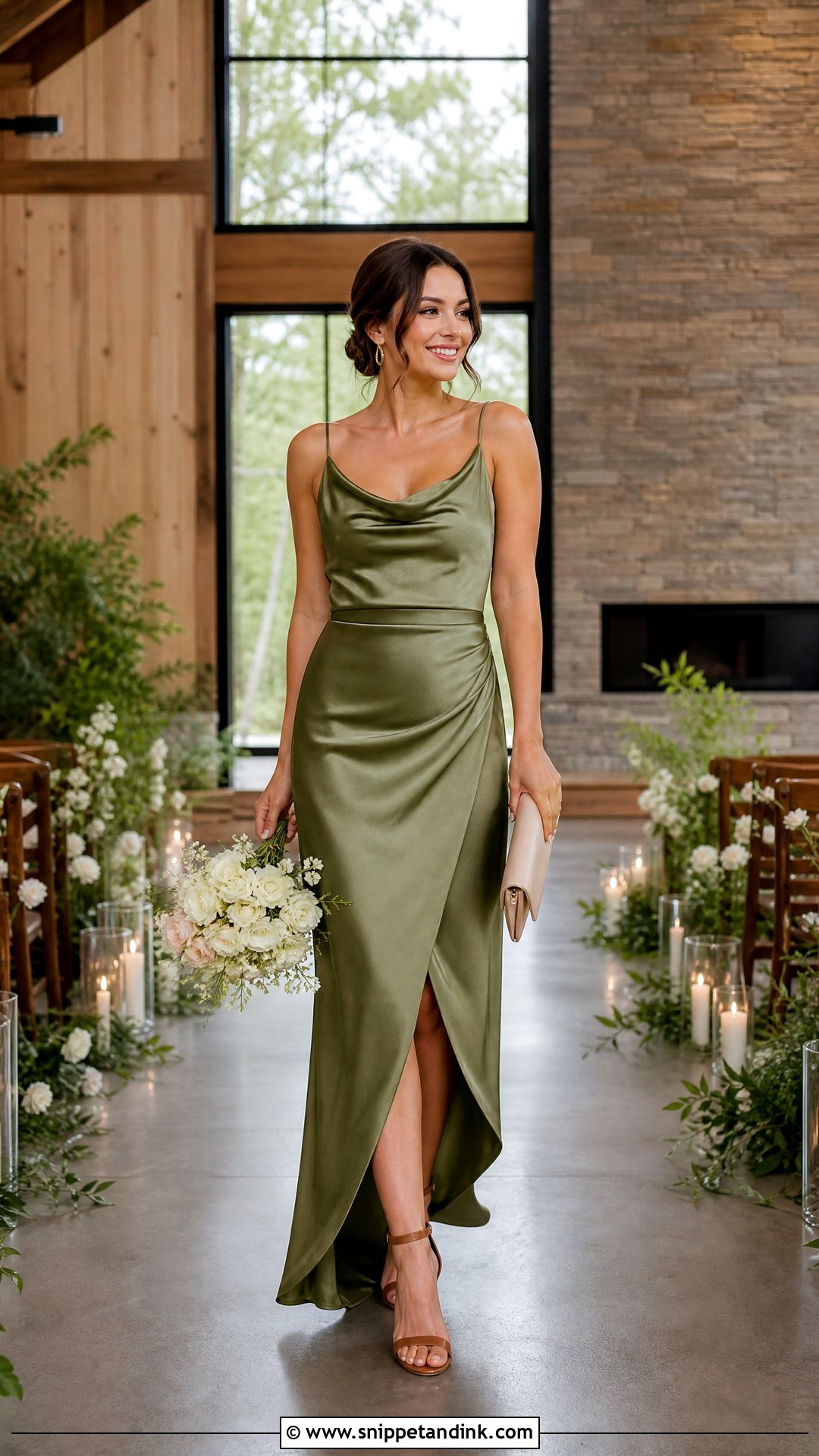 Olive Green Cowl Neck Bridesmaid Dress - Snippet and Ink - 20 Bride's Maid Dress Ideas