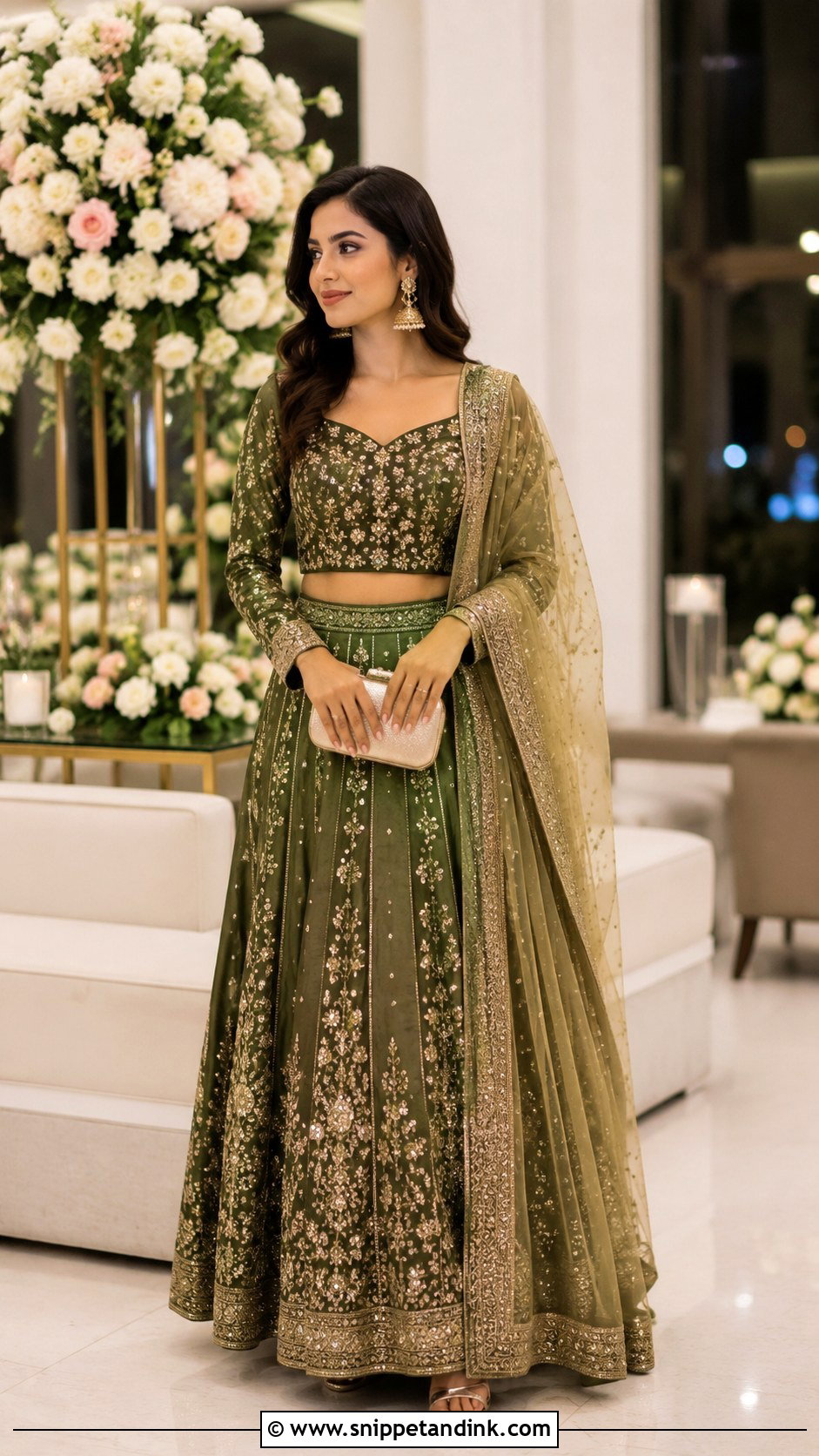 Olive Green Formal Lehenga Dress - Snippet and Ink - 30 Pakistani Wedding Dress Ideas