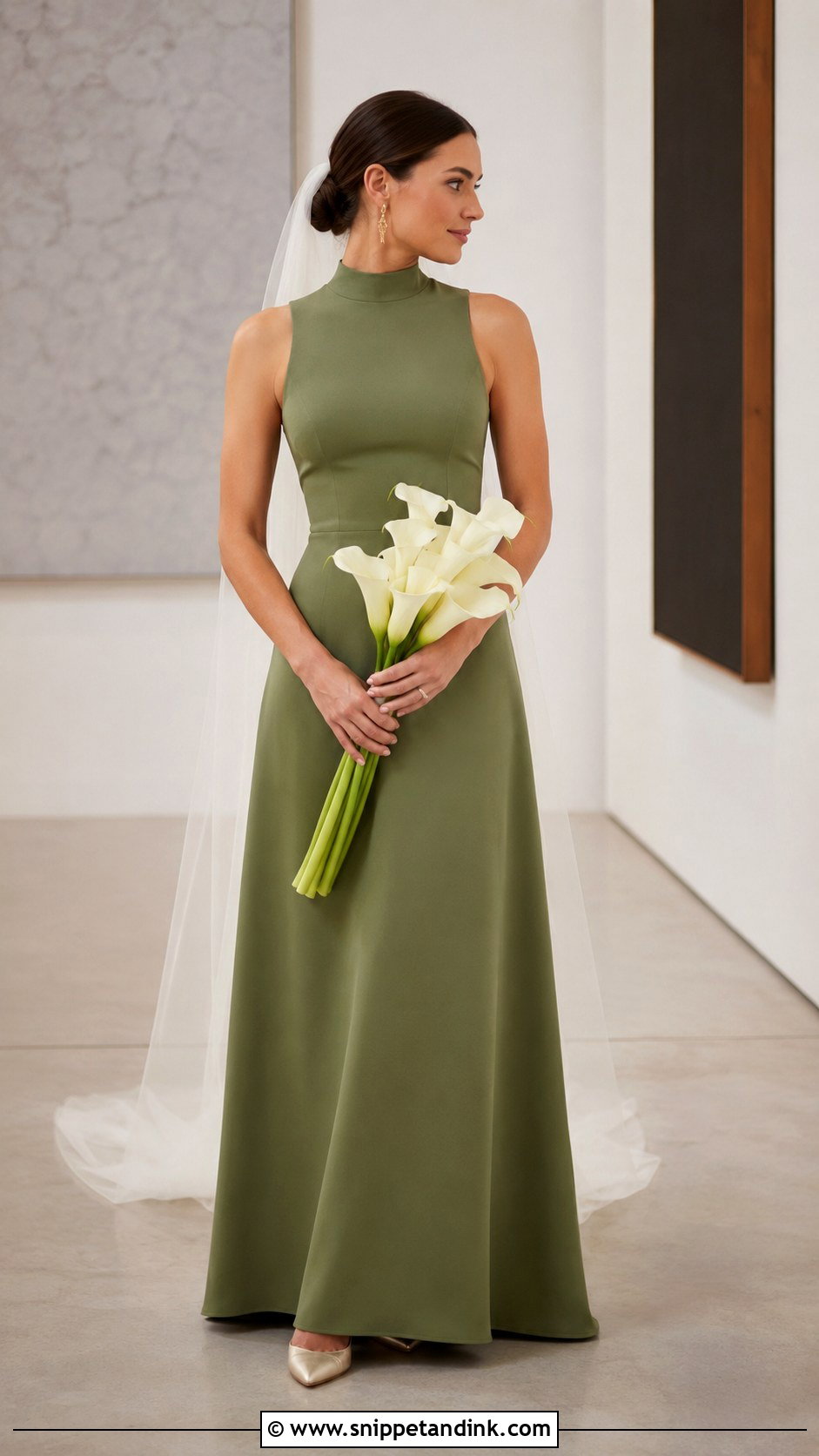Olive Green High Neck Wedding Dress - Snippet and Ink - 20 Olive Green Wedding Dress Ideas