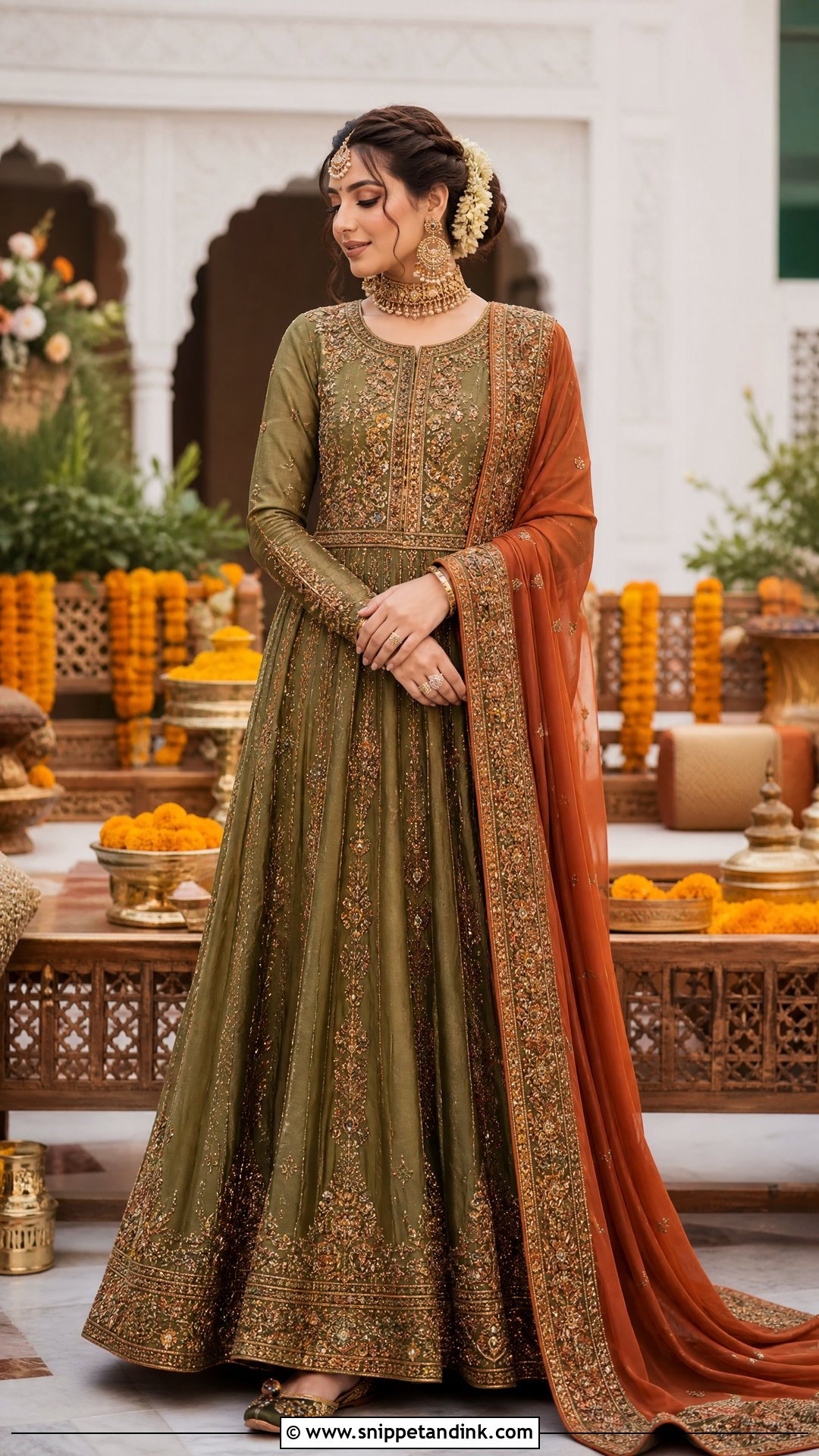 Olive Green Mehndi Bridal Pishwas - Snippet and Ink - 25 Mehndi Bridal Dress Ideas