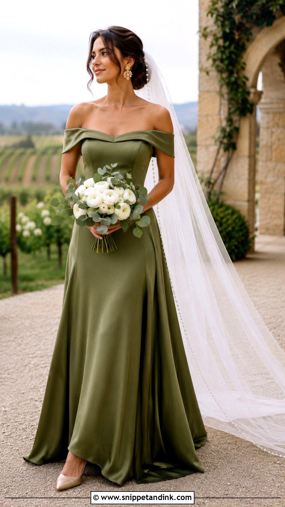 Olive Green Off Shoulder Wedding Dress - Snippet and Ink - 20 Olive Green Wedding Dress Ideas