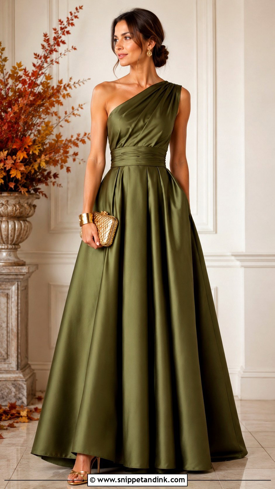 Olive Green One Shoulder Ball Gown - Snippet and Ink - 20 Green Ball Gown Dress Ideas