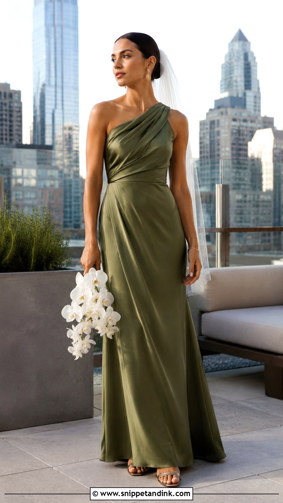 Olive Green One Shoulder Wedding Dress - Snippet and Ink - 20 Olive Green Wedding Dress Ideas