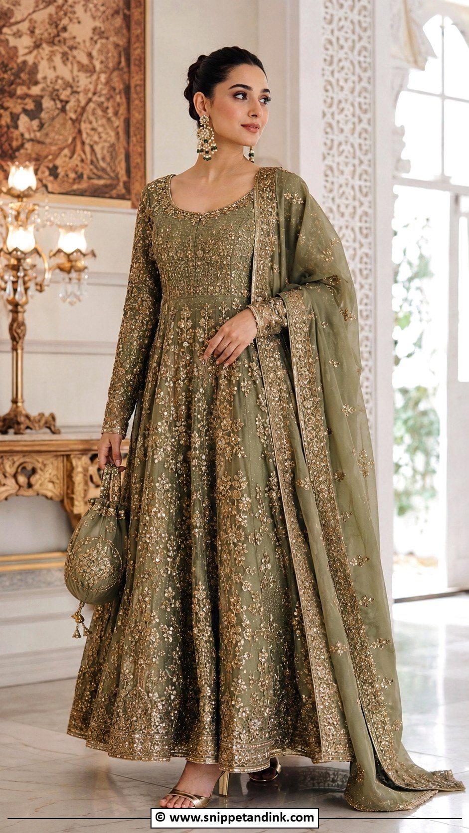 Olive Green Pishwas For Barat - Snippet and Ink - 25 Barat Dresses for Bride Sister