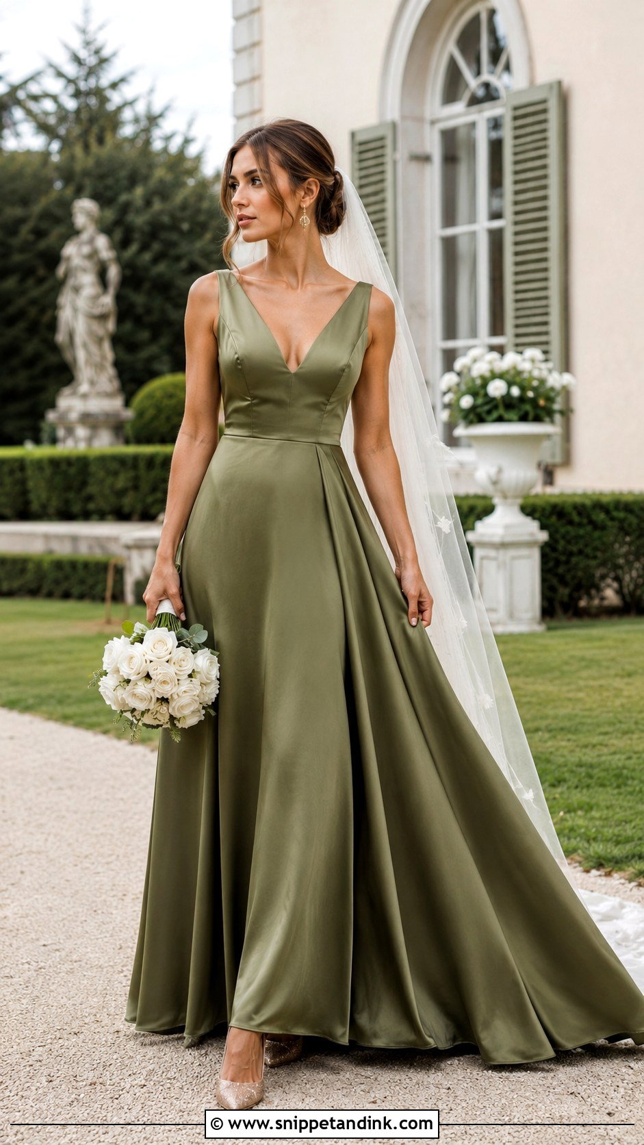 Olive Green Satin A Line Wedding Dress - Snippet and Ink - 20 Olive Green Wedding Dress Ideas