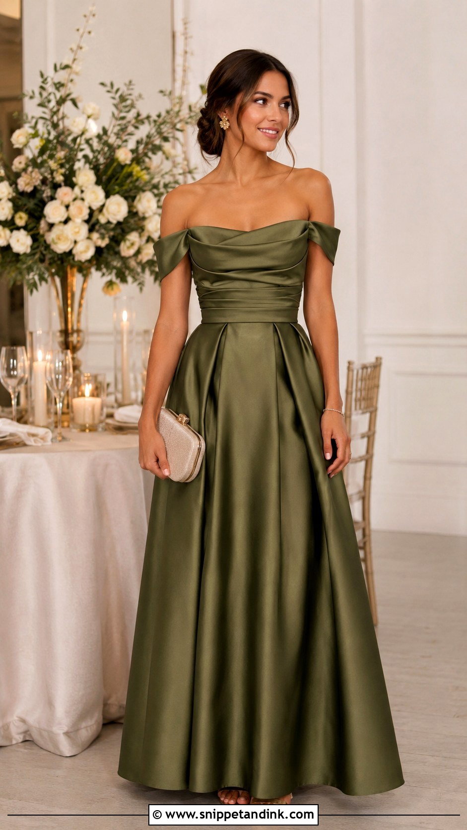Olive Green Satin Princess Gown - Snippet and Ink - 20 Green Princess Gown Ideas