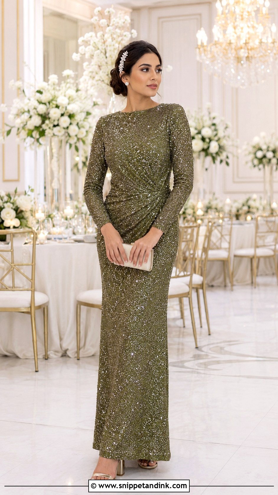 Olive Green Sequin Reception Wedding Dress - Snippet and Ink - 20 Olive Green Wedding Dress Ideas