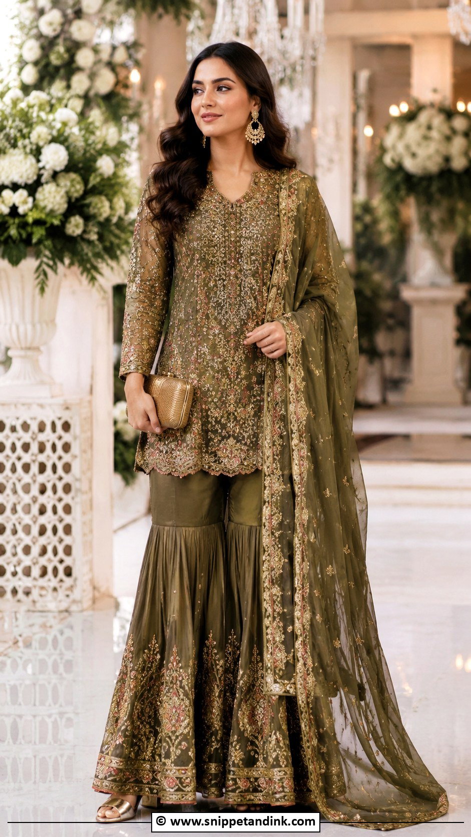 Olive Green Sharara Barat Dress - Snippet and Ink - 30 Barat Dresses Pakistani for Sisters
