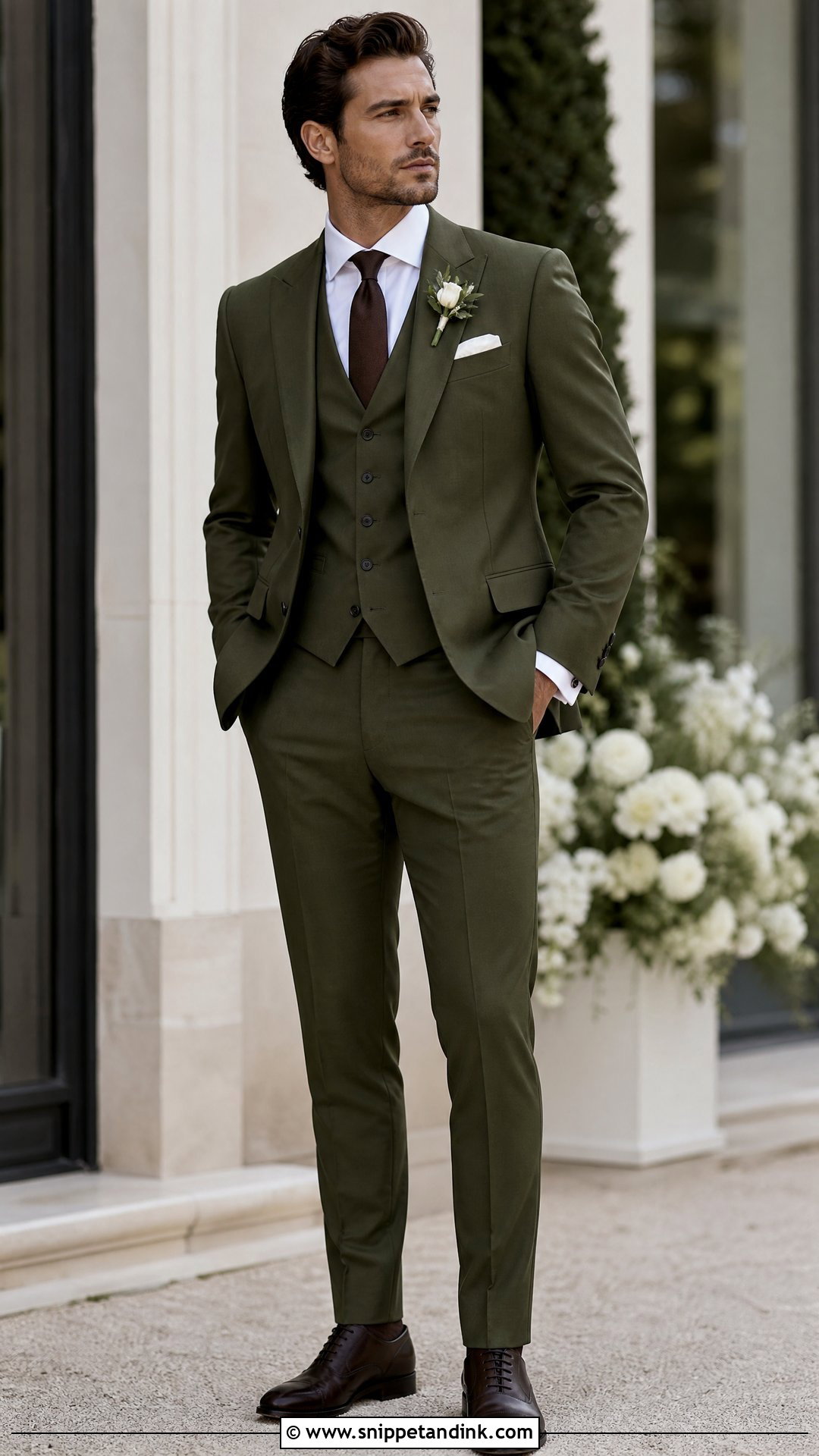 Olive Green Three Piece Wedding Suit - Snippet and Ink - 20 Olive Green Wedding Suit Ideas