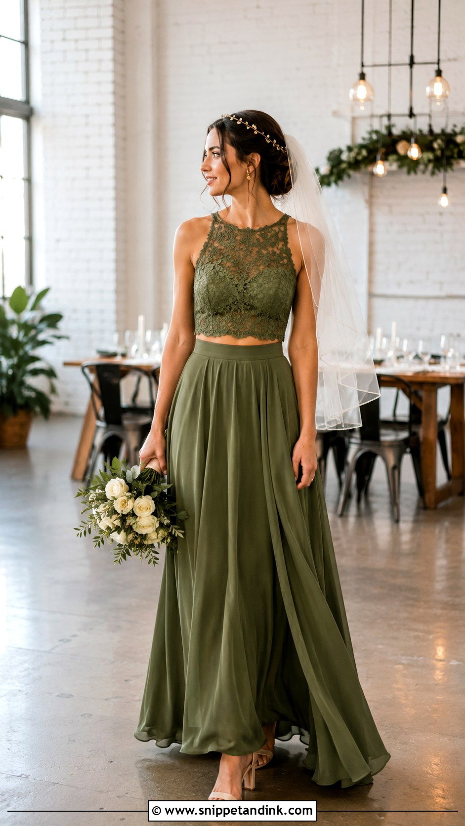 Olive Green Two Piece Wedding Dress - Snippet and Ink - 20 Olive Green Wedding Dress Ideas