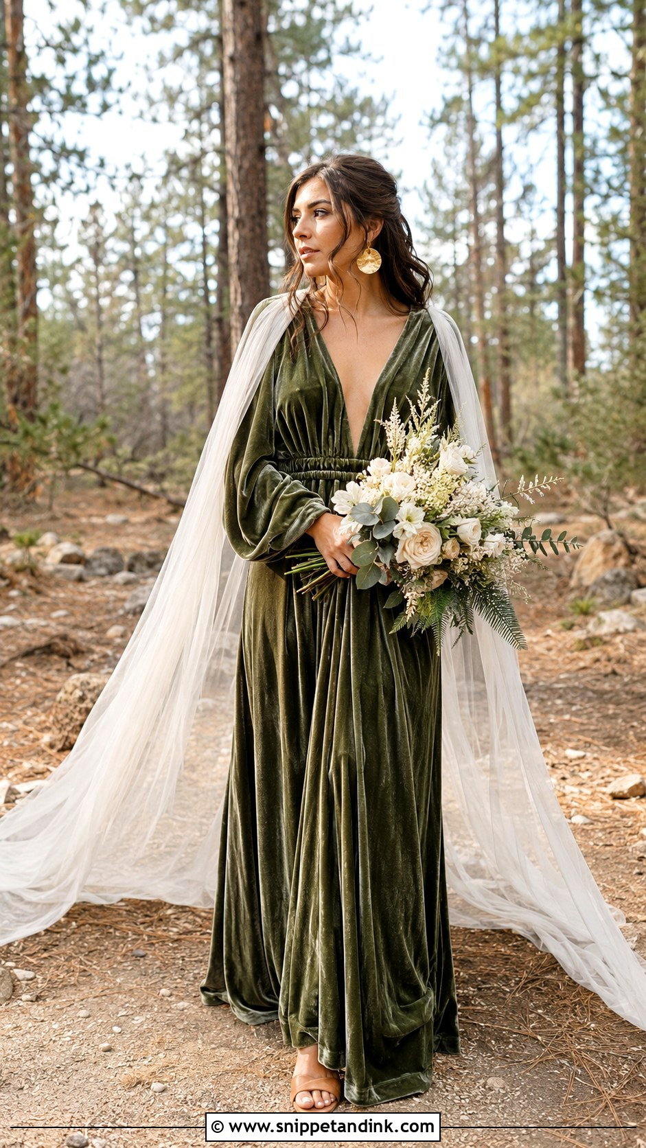 Olive Green Velvet Boho Wedding Dress - Snippet and Ink - 20 Green Velvet Wedding Dress Ideas