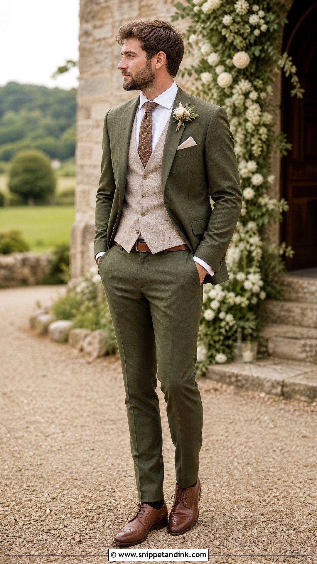 Olive Green Wedding Suit With Beige Waistcoat - Snippet and Ink - 20 Olive Green Wedding Suit Ideas
