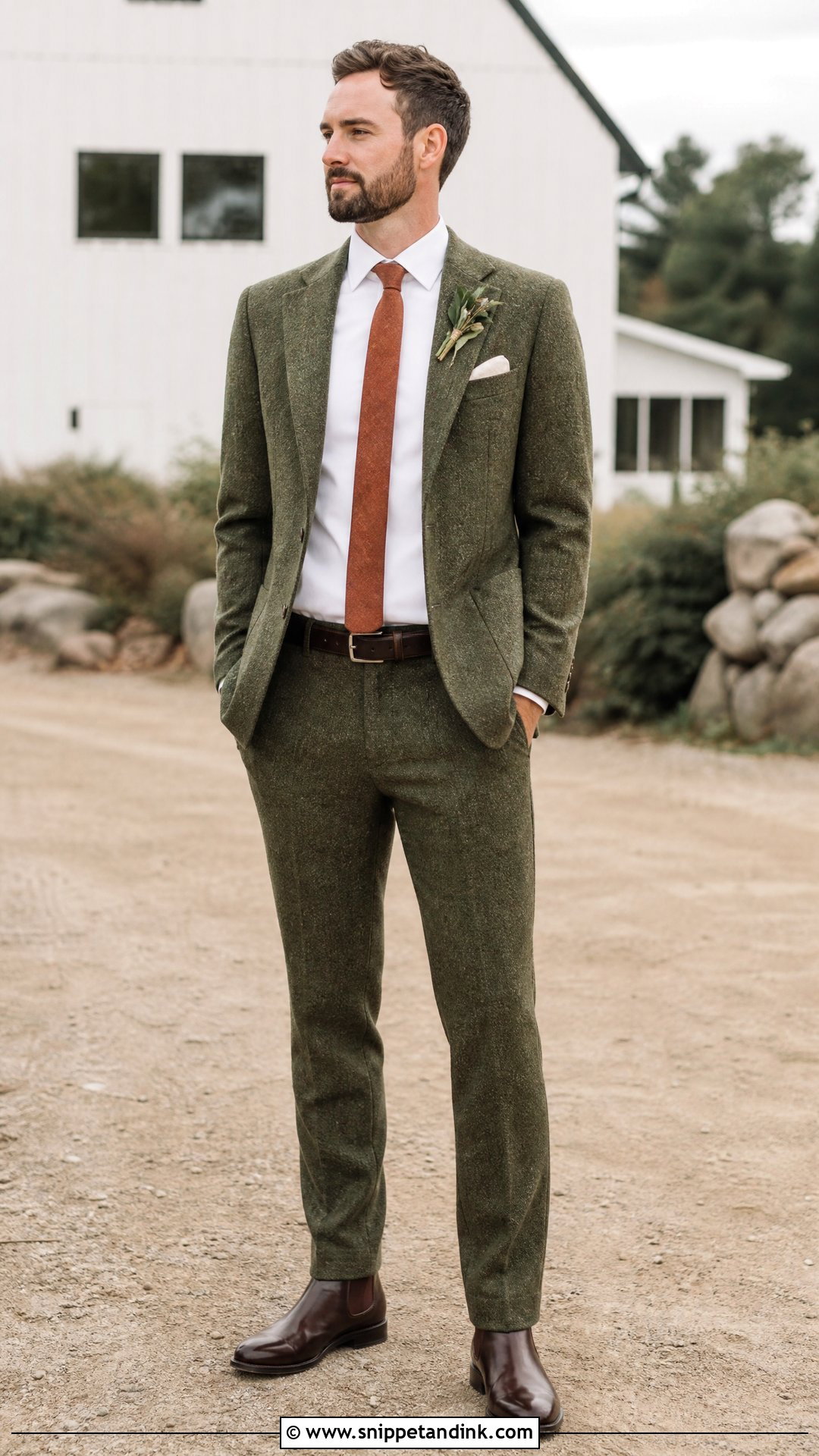 Olive Green Wedding Suit With Brown Boots - Snippet and Ink - 20 Olive Green Wedding Suit Ideas