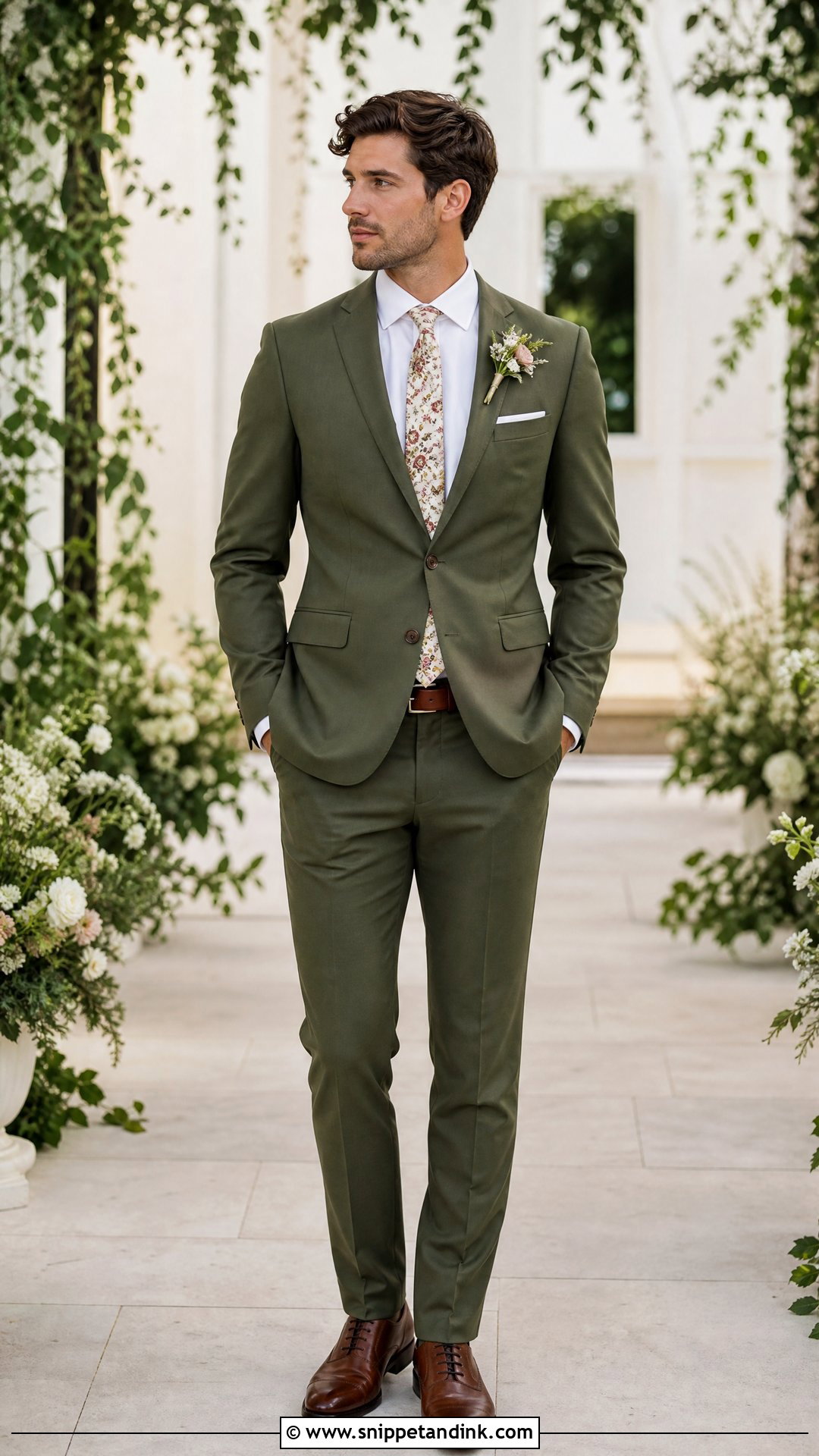 Olive Green Wedding Suit With Floral Tie - Snippet and Ink - 20 Olive Green Wedding Suit Ideas