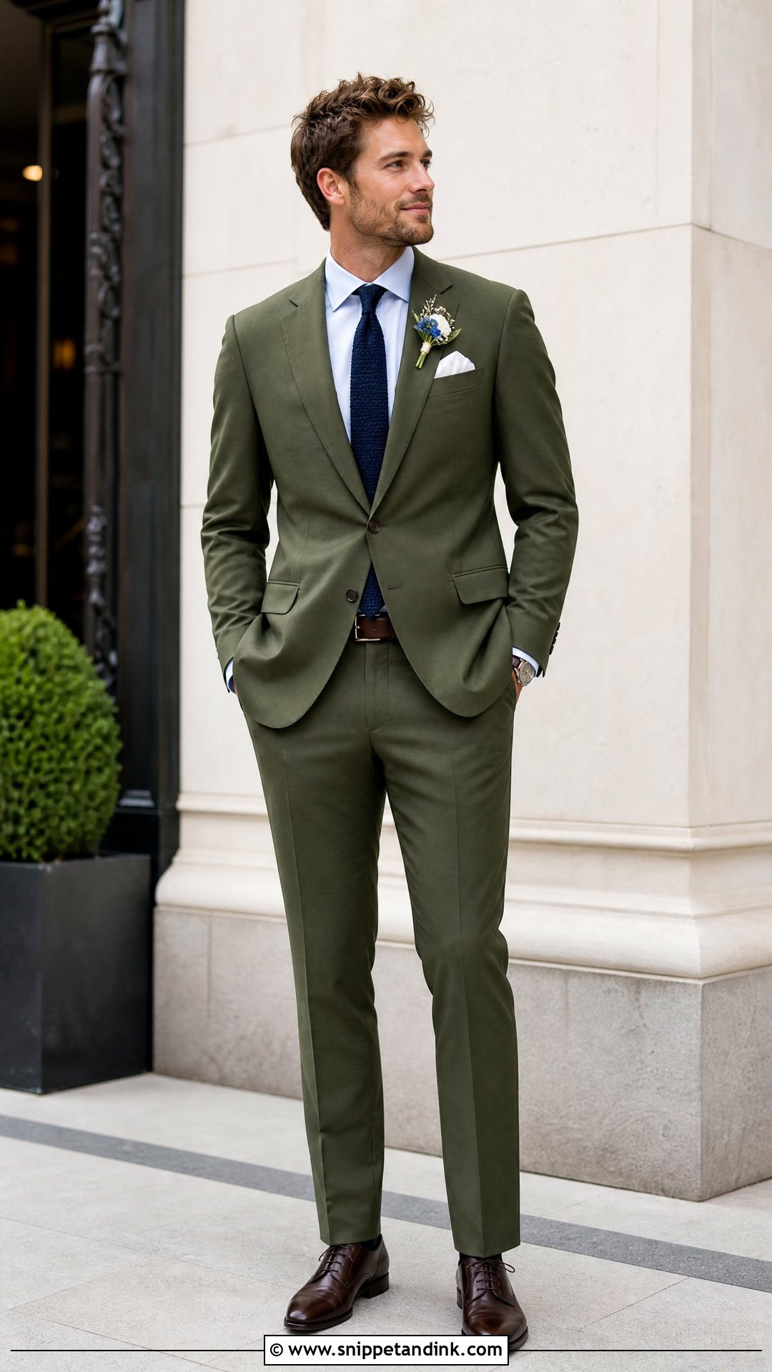 Olive Green Wedding Suit With Navy Tie - Snippet and Ink - 20 Olive Green Wedding Suit Ideas