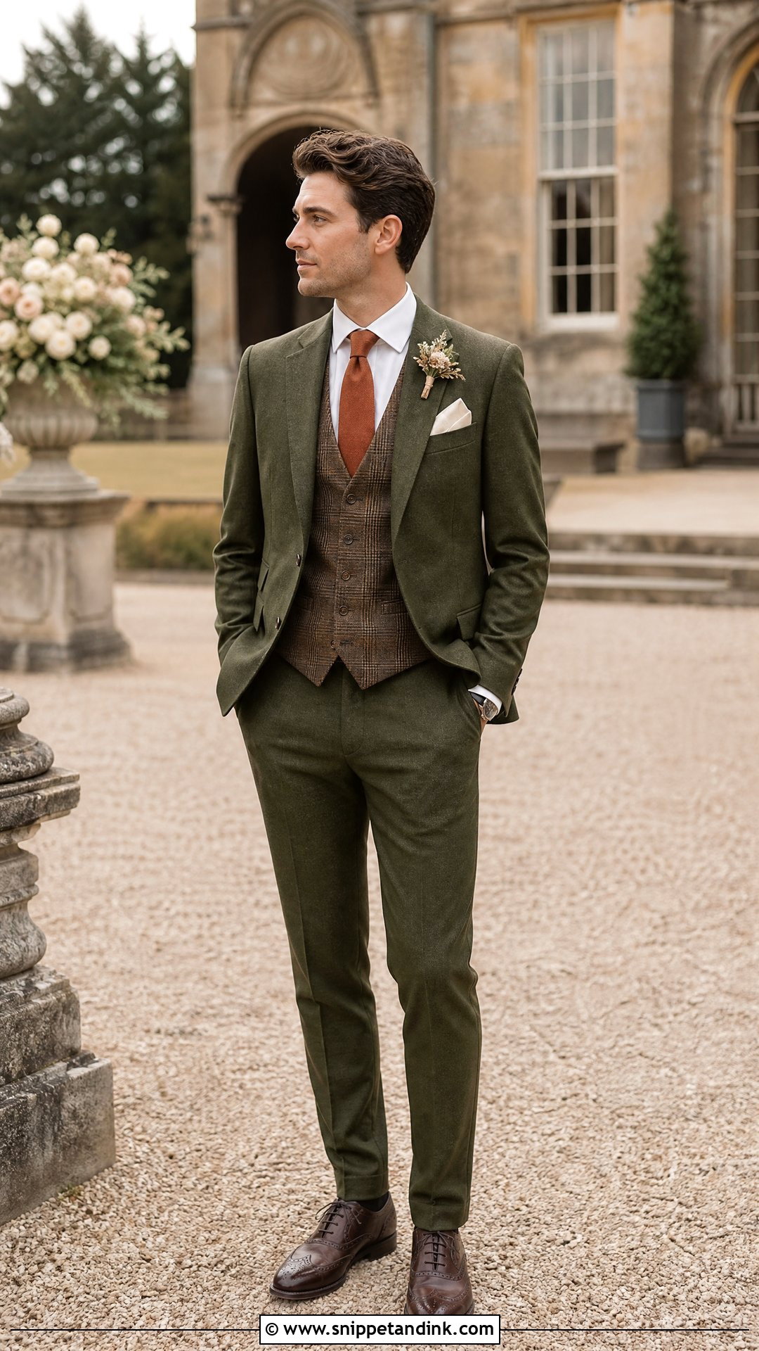 Olive Green Wedding Suit With Patterned Vest - Snippet and Ink - 20 Olive Green Wedding Suit Ideas