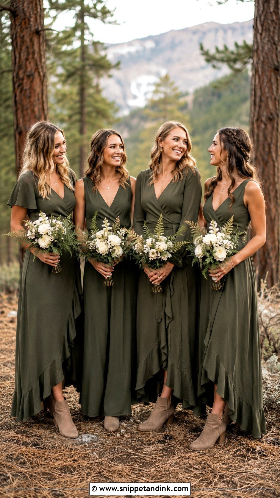 Olive Green Wrap Boho Bridal Party Look - Snippet and Ink - 20 Boho Bridal Party Ideas