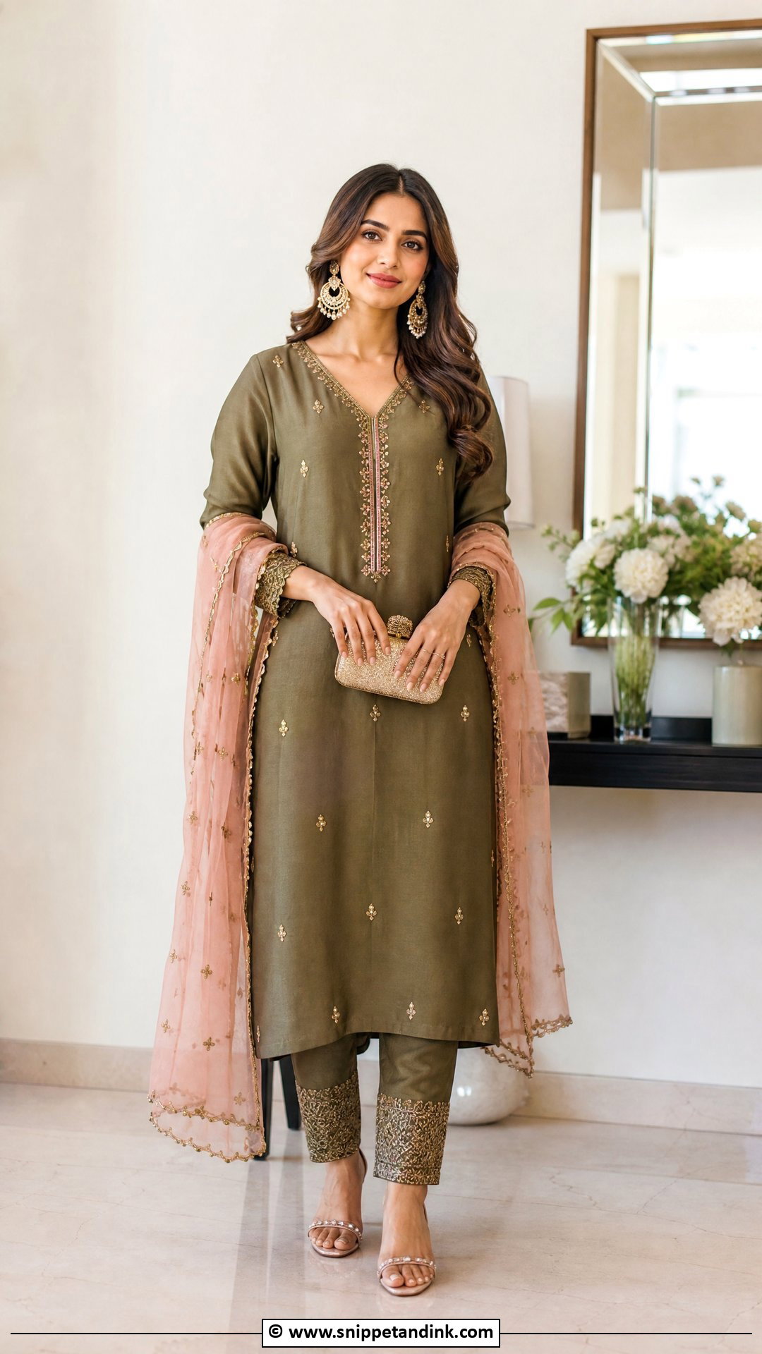Olive Mehndi Kurta With Embroidered Pants - Snippet and Ink - 35 Mehndi Dresses