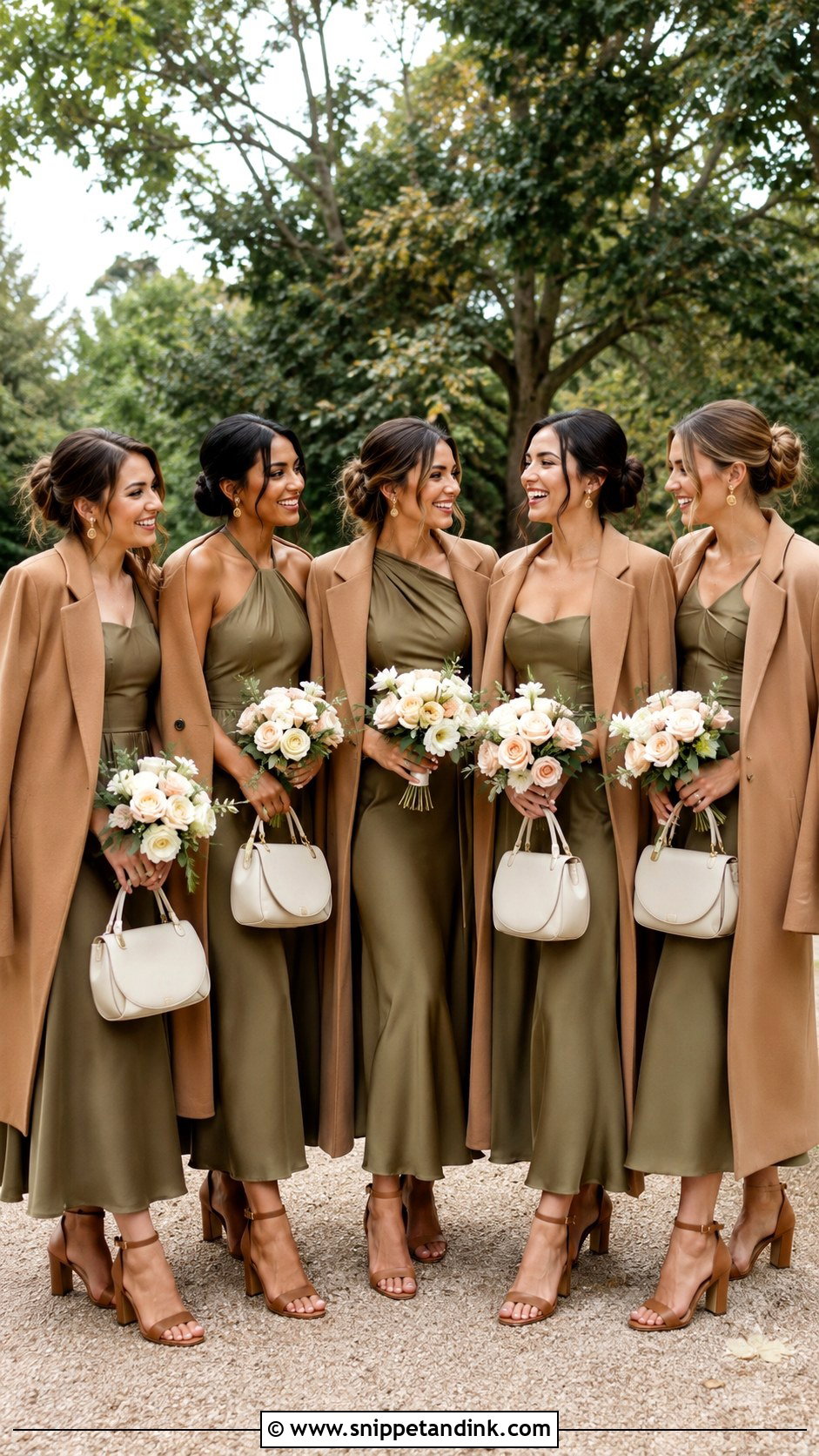 Olive Midi Bridal Party Attire - Snippet and Ink - 20 Fall Bridal Party Attire Ideas