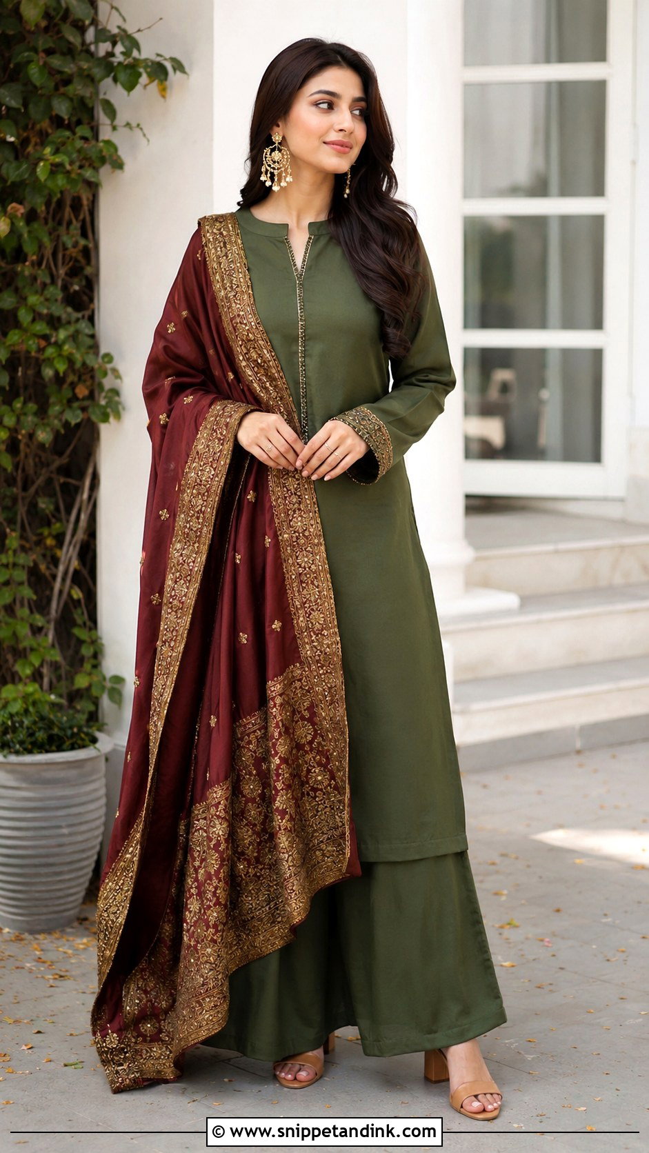Olive Plain Suit With Heavy Dupatta - Snippet and Ink - 30 Plain Suit with Heavy Dupatta Ideas