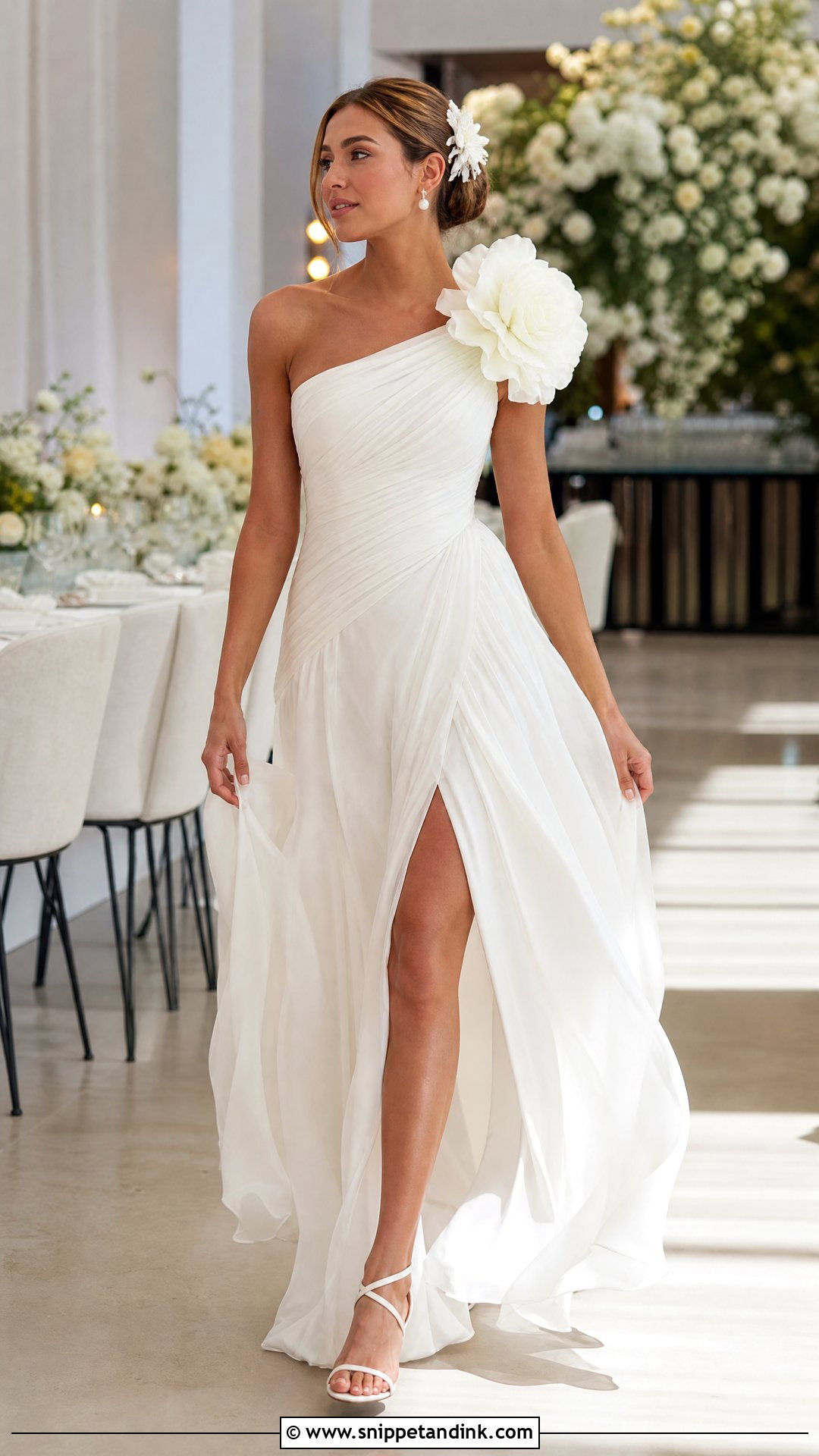 Olivia Culpo Chiffon Flower Wedding Dress - Snippet and Ink - 20 Olivia Culpo Wedding Dress Ideas