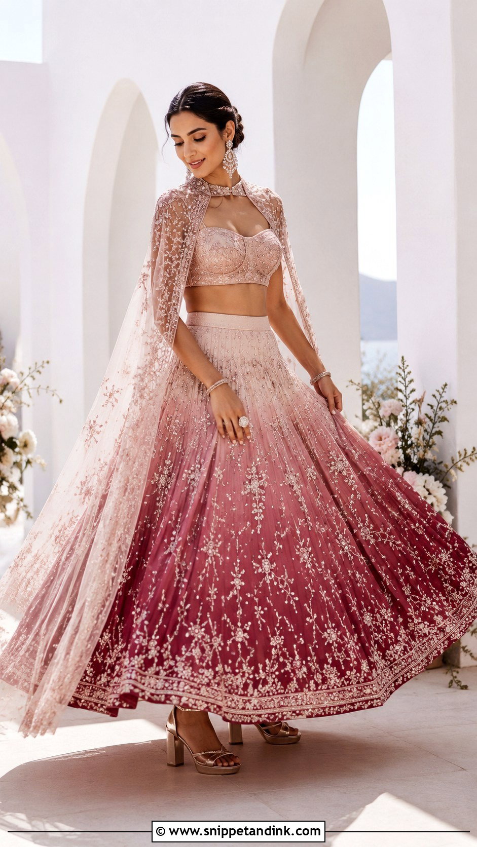 Ombre Bridal Lehenga With Cape - Snippet and Ink - 20 Indian Bridal Wear Ideas
