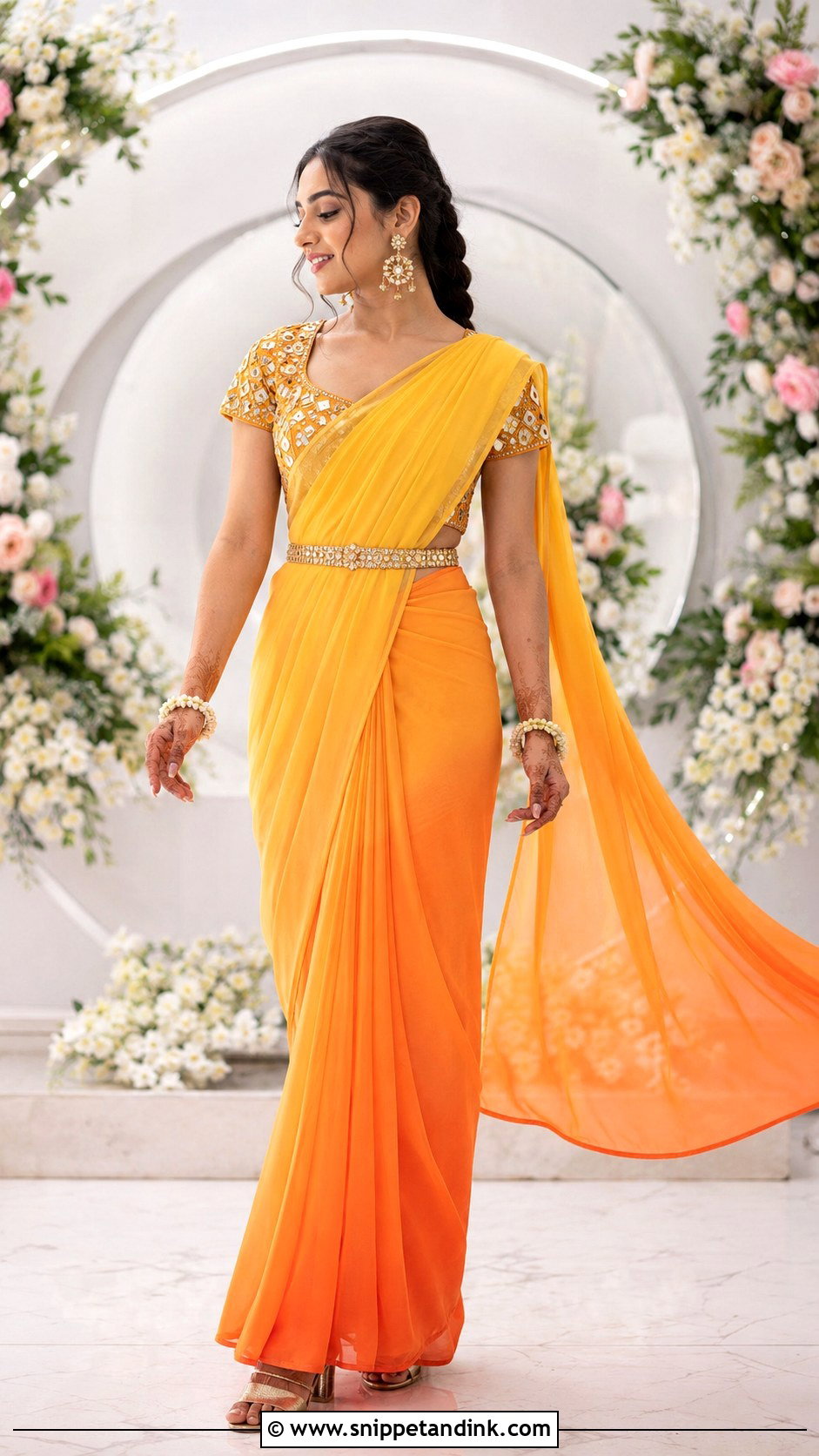 Ombre Drape Saree Mehandi Outfit - Snippet and Ink - 20 Mehandi Outfits for Bride