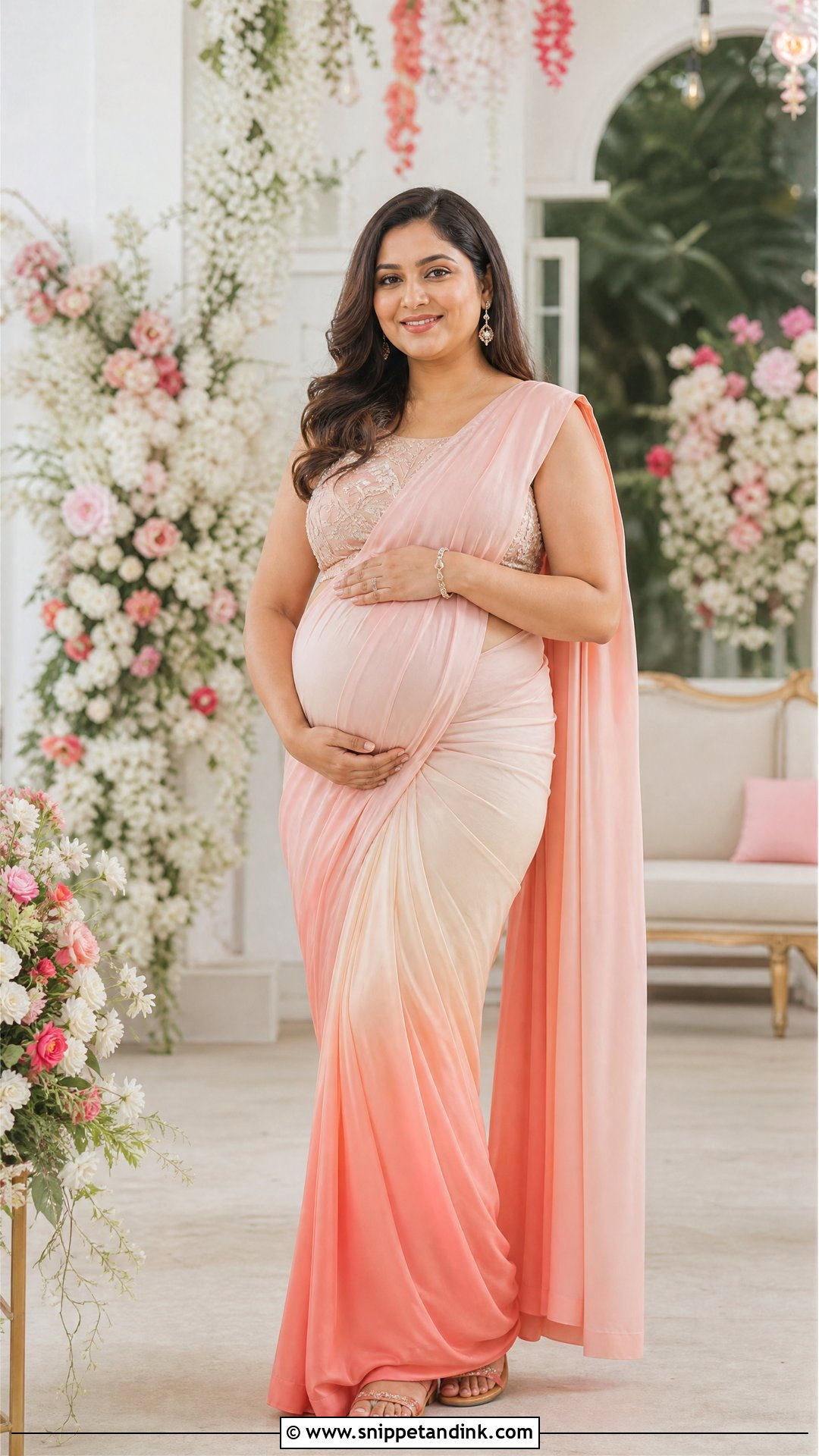 Ombre Draped Saree Godbharai Look - Snippet and Ink - 25 Godbharai Look Ideas