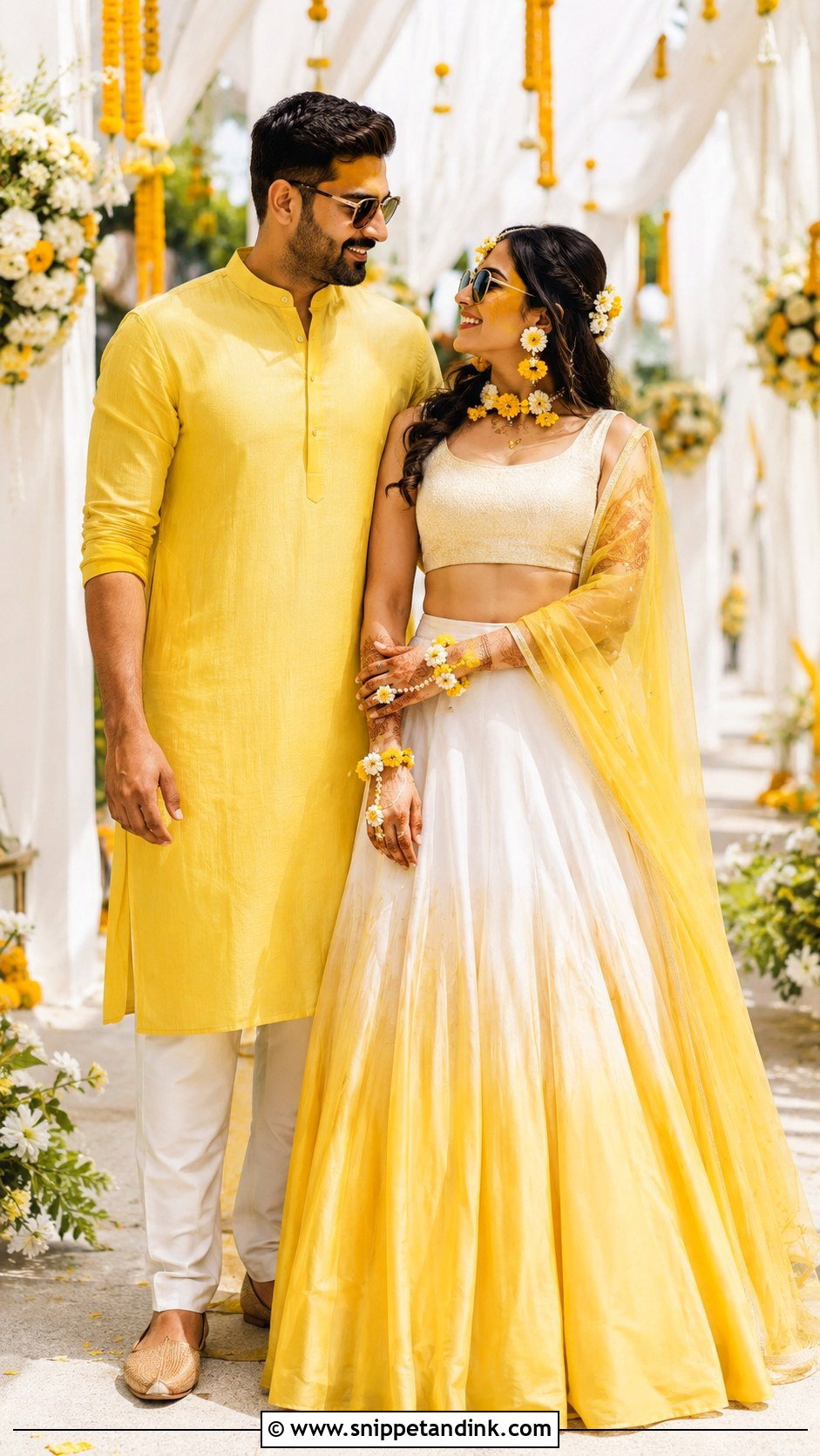 Ombre Lehenga And Plain Kurta Haldi Couple Outfit - Snippet and Ink - 25 Haldi Couple Outfits